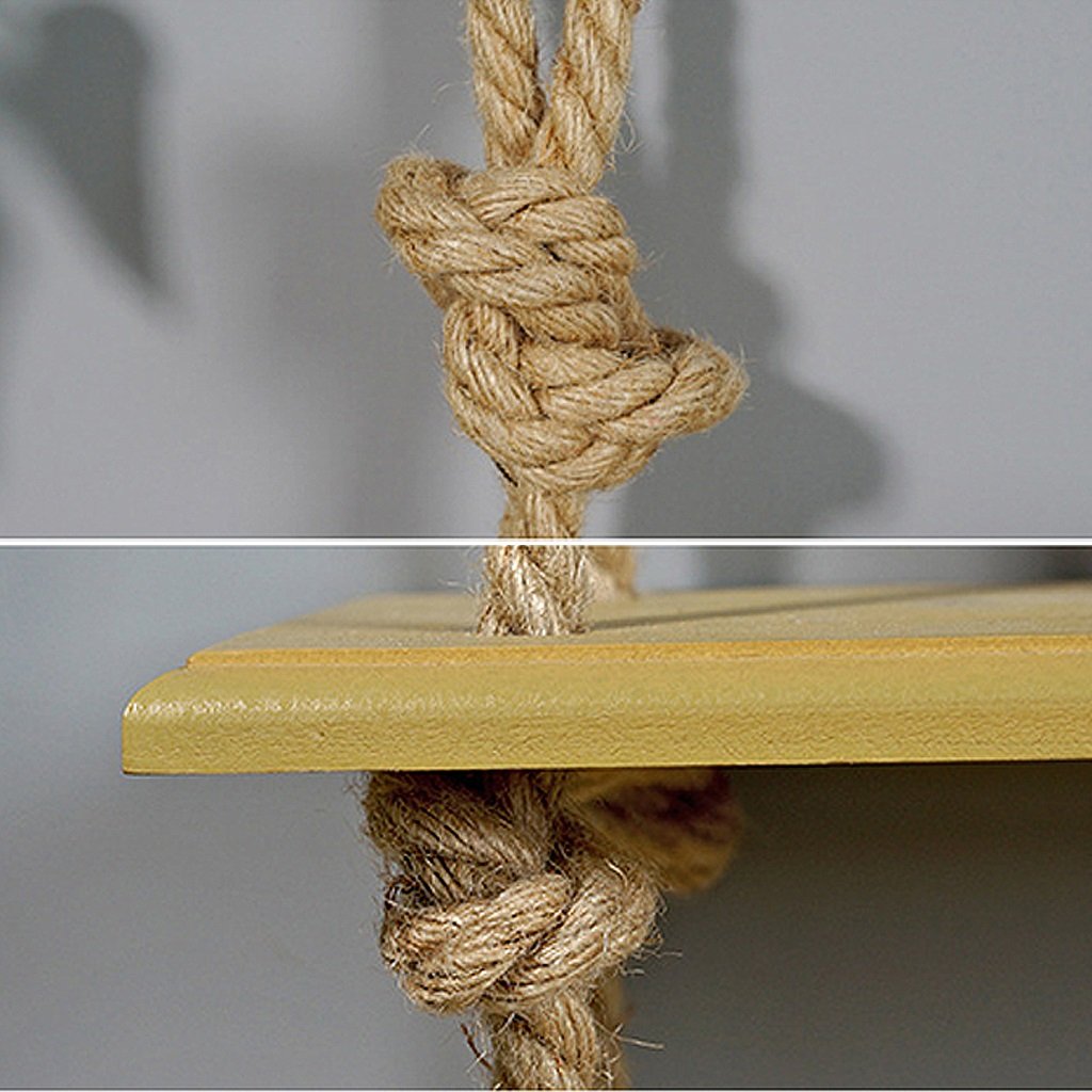 Floating Rope Swing Shelves - Natural Wood Wall Hanging Display Shelf with 3 Tiers for Home Decor | Perfect for Books, Photo Frames, Plants & CDs | Rustic Storage Solution for Living Room, Bedroom & Office