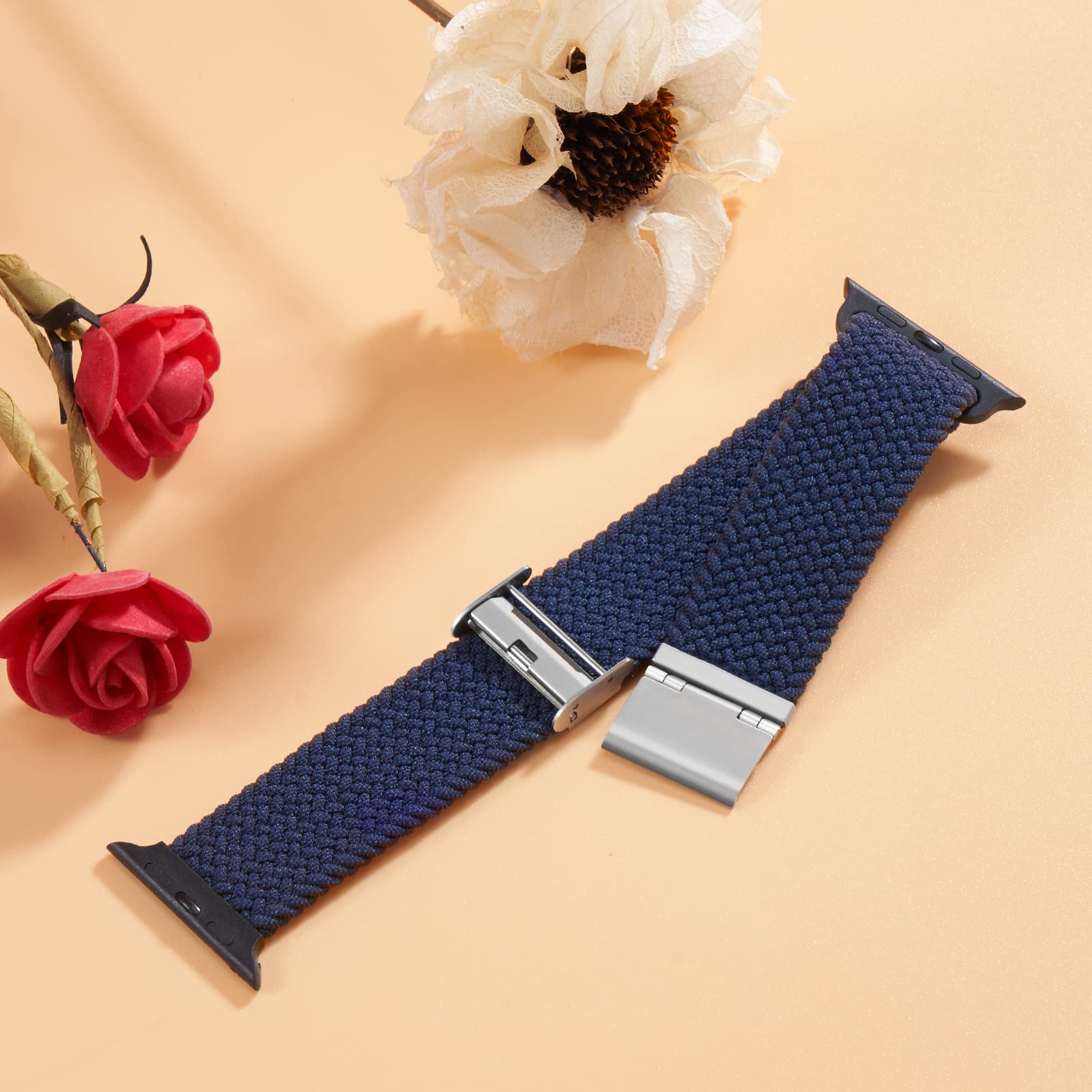 Braided Nylon Apple Watch Bands for Series 9/8/7/6/5/4/3/2/SE/Ultra/Ultra 2 - Adjustable, Breathable Replacement Strap for 38mm/40mm/41mm/42mm/44mm/45mm/49mm - Perfect for Workouts, Running & Everyday Wear