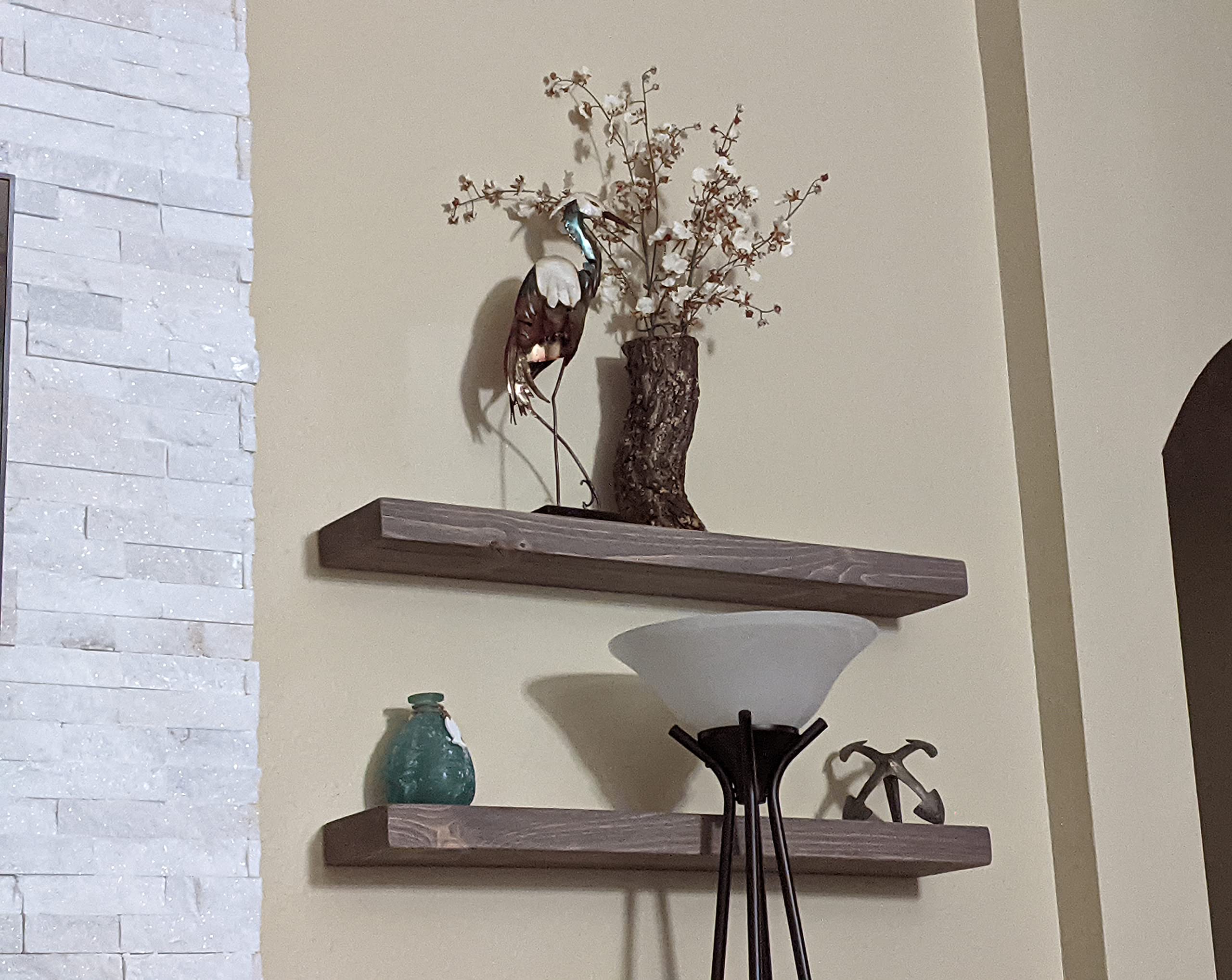 Joel's Antiques | Natural Wood Floating Shelves Set of 2 - 24 Inch Wide Rustic Wall Shelves for Bathroom, Kitchen & Living Room | Heavy Duty Easy Install Bookshelves | Perfect for Home Decor, Storage & Display