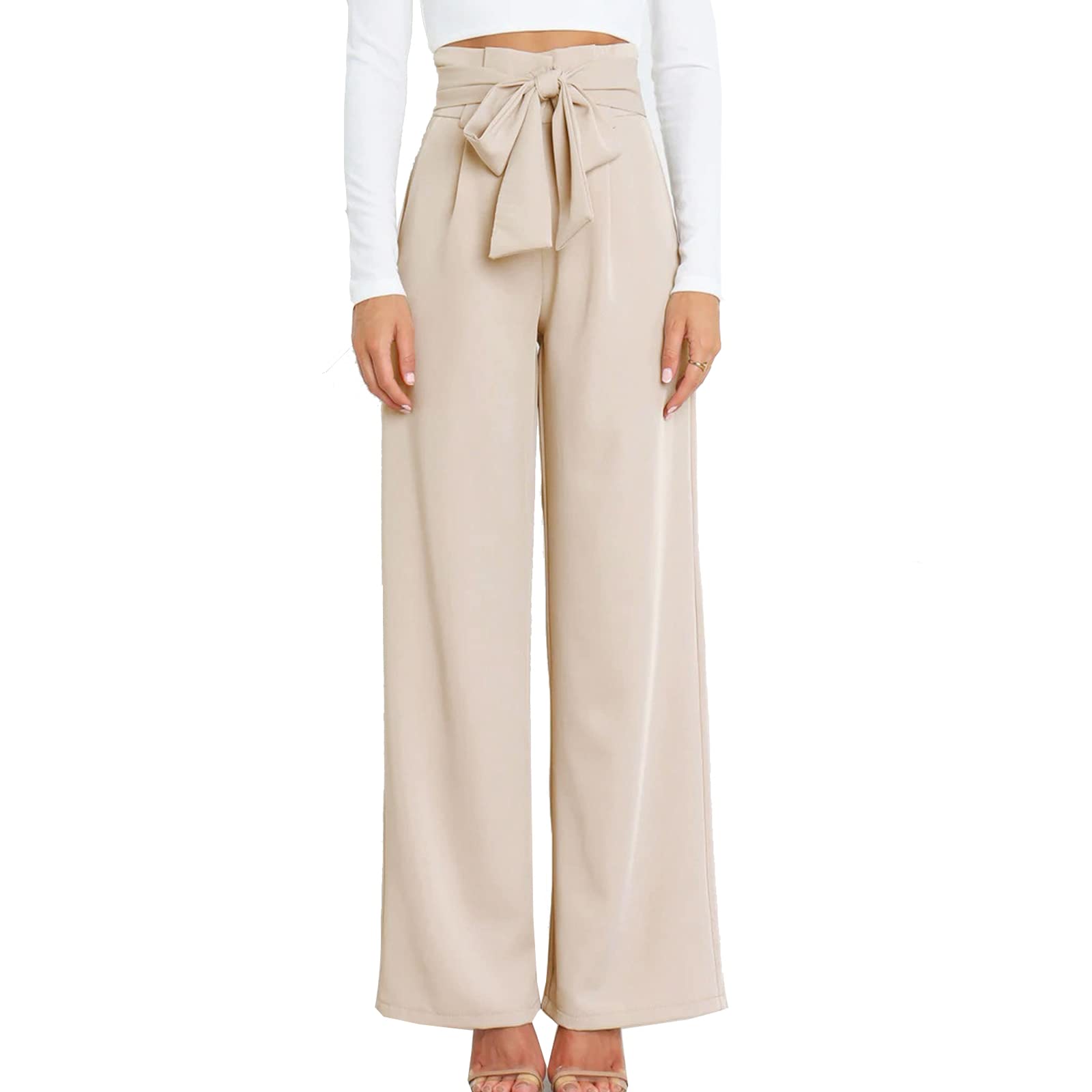 Women's High Waisted Wide Leg Pants - Stretch Elastic Back Waistband Business Office Work Trousers - Long Straight Leg Suit Pants for Professional Women | Perfect for Office, Meetings & Formal Occasions