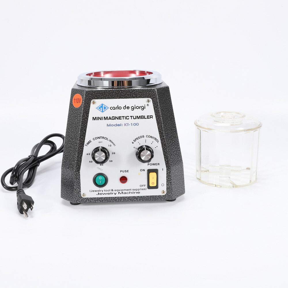 4-Speed Mini Magnetic Tumbler - 100mm Magnetic Jewelry Polisher & Finisher Machine for Light Metals | Perfect for Jewelry Making, Watch Repair & Small Metal Parts Cleaning