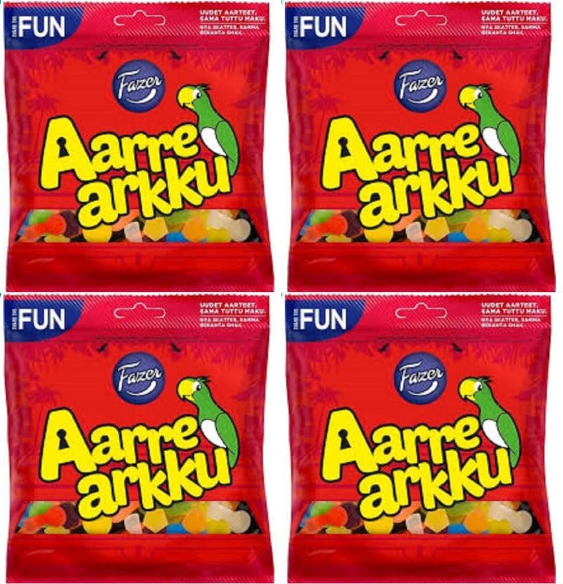 Fazer Aarrearkku Fruit & Salmiakki Flavored Gummy Candy - 4 Packs (280g/9.9 oz) - Perfect for Snacking, Parties, and Gifts