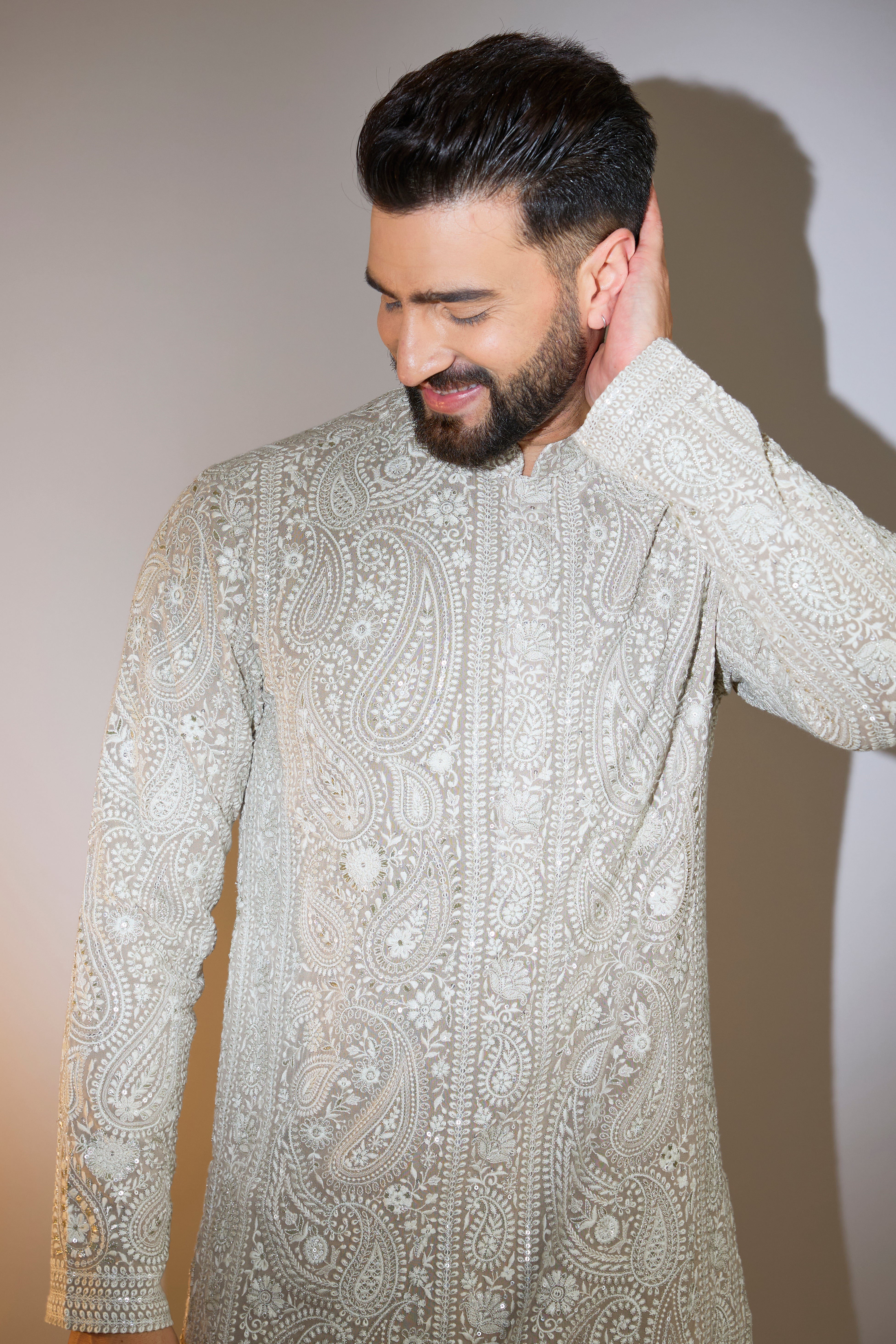 Stylish Mouse Chinkari Kurta with Paisley Print - Traditional Indian Embroidered Tunic for Women - Perfect for Festivals, Weddings & Cultural Events