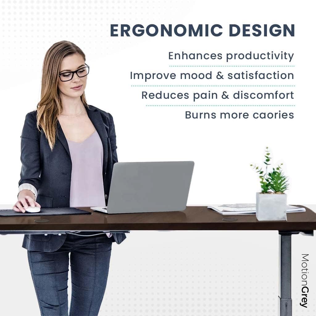 MotionGrey 55 x 24 Inch Electric Height Adjustable Standing Desk - Single Motor Black Frame with Table Top | Ergonomic Sit Stand Workstation for Home & Office | Perfect for Remote Work, Gaming & Study