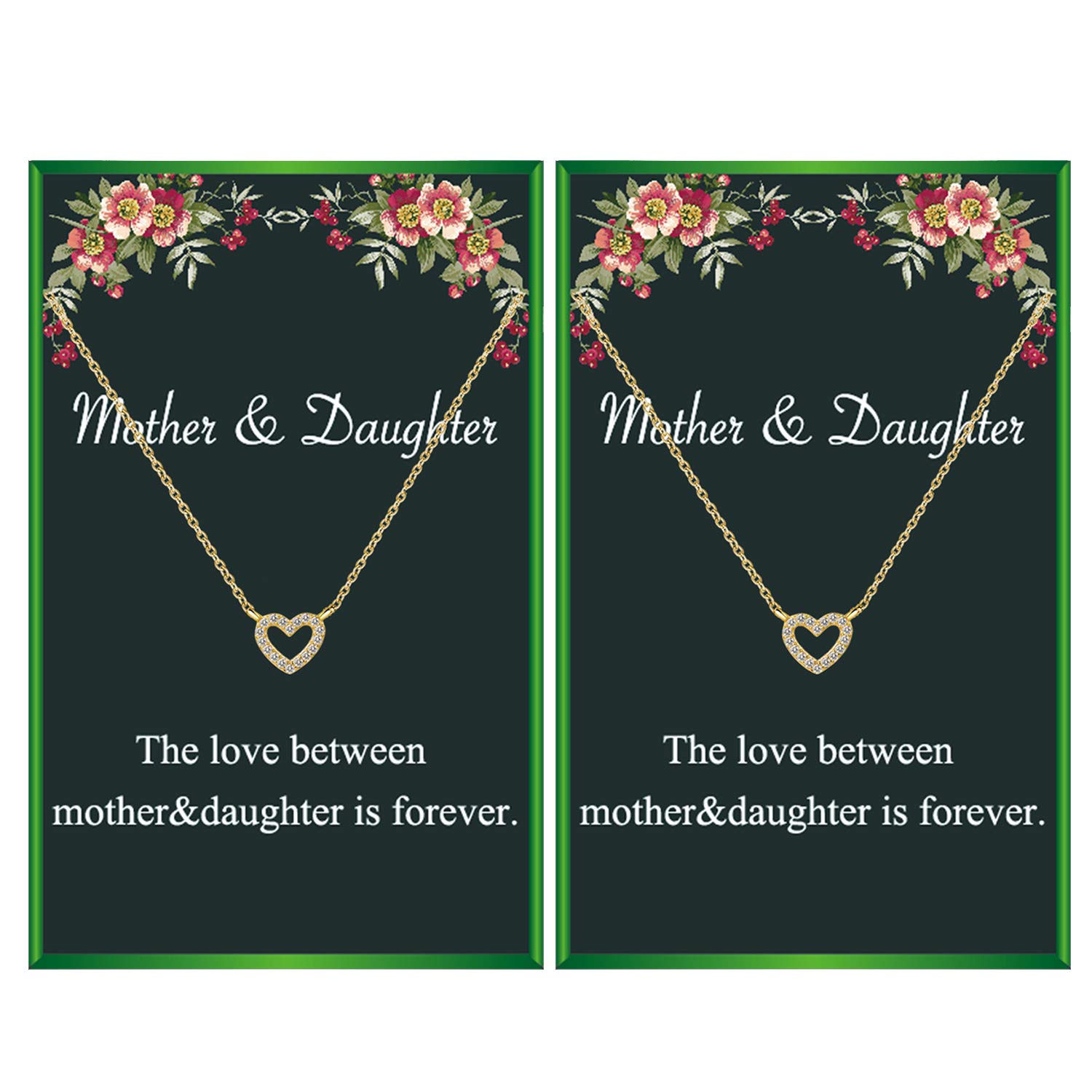 Elegant Mother Daughter Necklace Set - Matching Heart Pendant Jewelry Gift for Mom from Daughter - Perfect for Birthdays, Mother's Day & Special Occasions