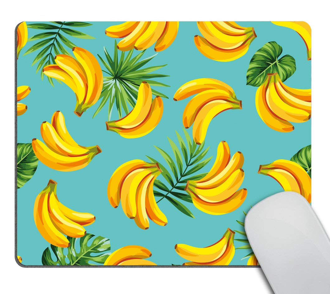 Non-Slip Rubber Gaming Mouse Pad with Tropical Palm Leaves & Bananas Design - Rectangle Computer Mouse Mat for PC, Laptop, Office & Home Use - Perfect for Work, Gaming & Decor