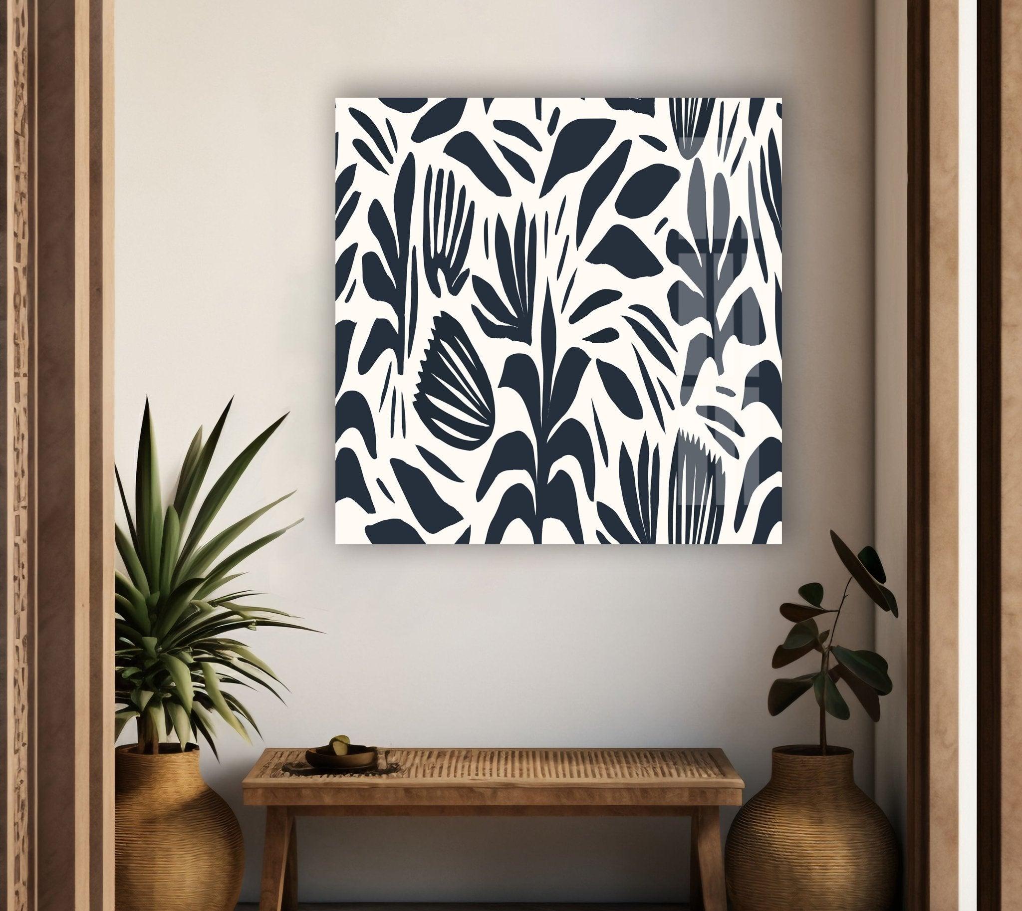 Abstract Shape Leaf and Flower Glass Wall Art - Modern Botanical Decor for Living Room, Bedroom, or Office - Elegant Handmade Glass Artwork for Home & Interior Design