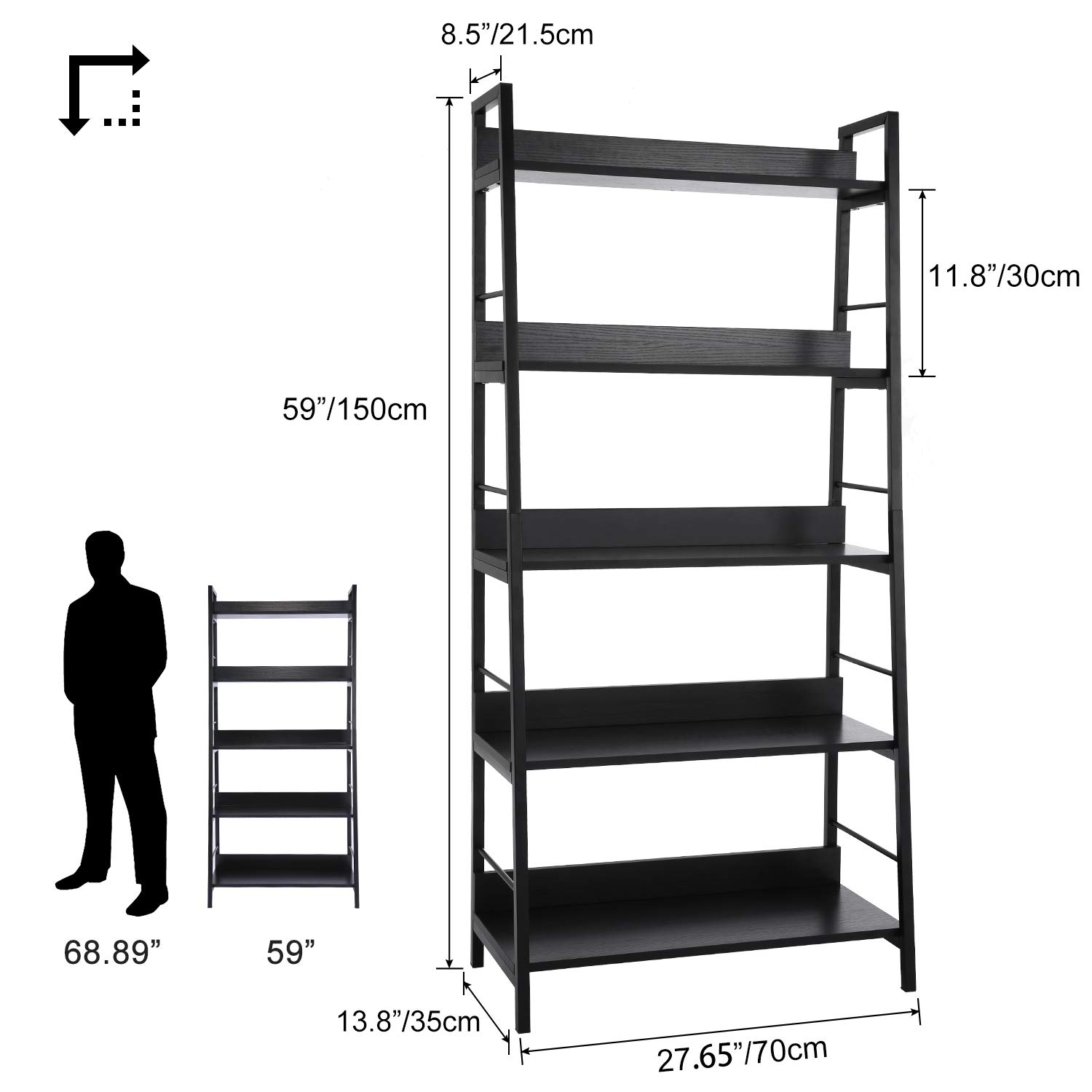 Homdox 5-Tier Industrial Ladder Shelf - Wood & Metal Bookcase, Plant Stand, Storage Shelves for Home, Office & Living Room Decor | Perfect for Books, Plants & Display Organizing