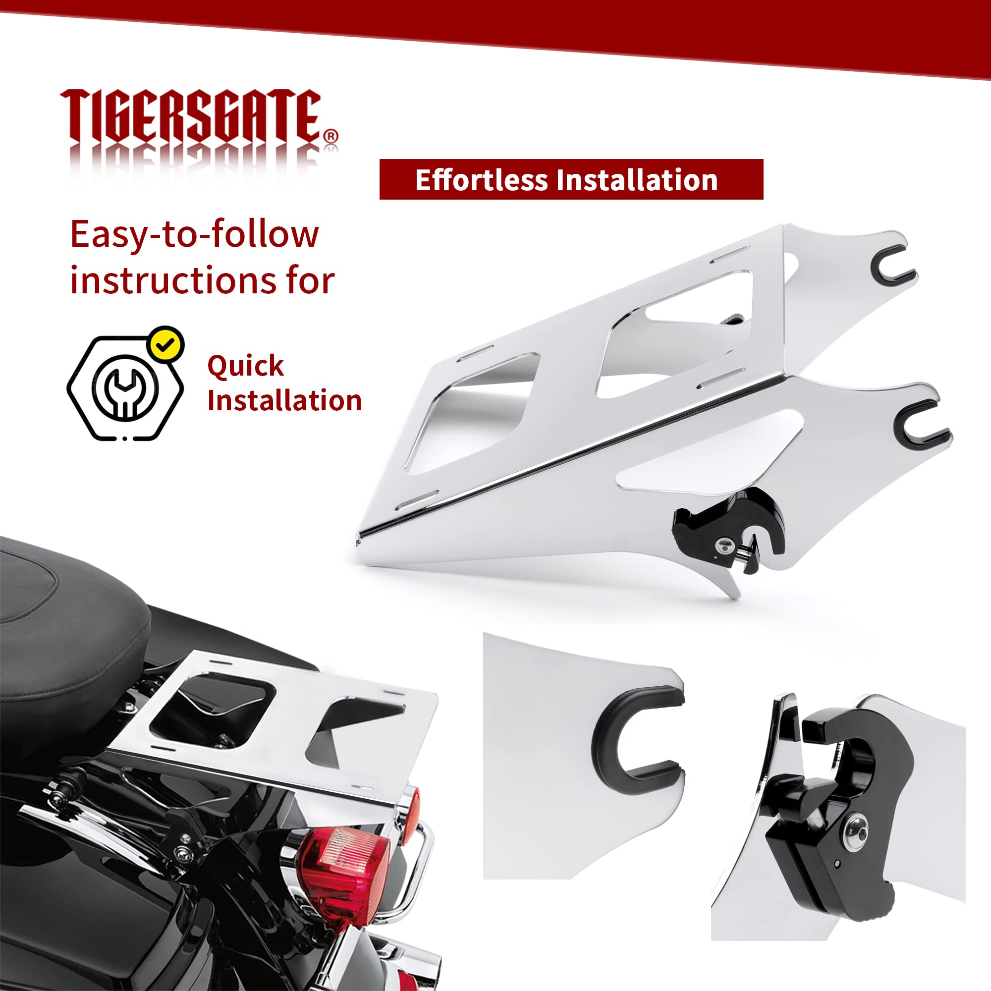 Chrome Detachable Tour Pack Rack for Harley Touring (2014-2022) - 2-Up Luggage Rack with 4-Point Mounting Hardware | Fits Street Glide, Road King & Electra Glide | Perfect for Long Rides & Road Trips