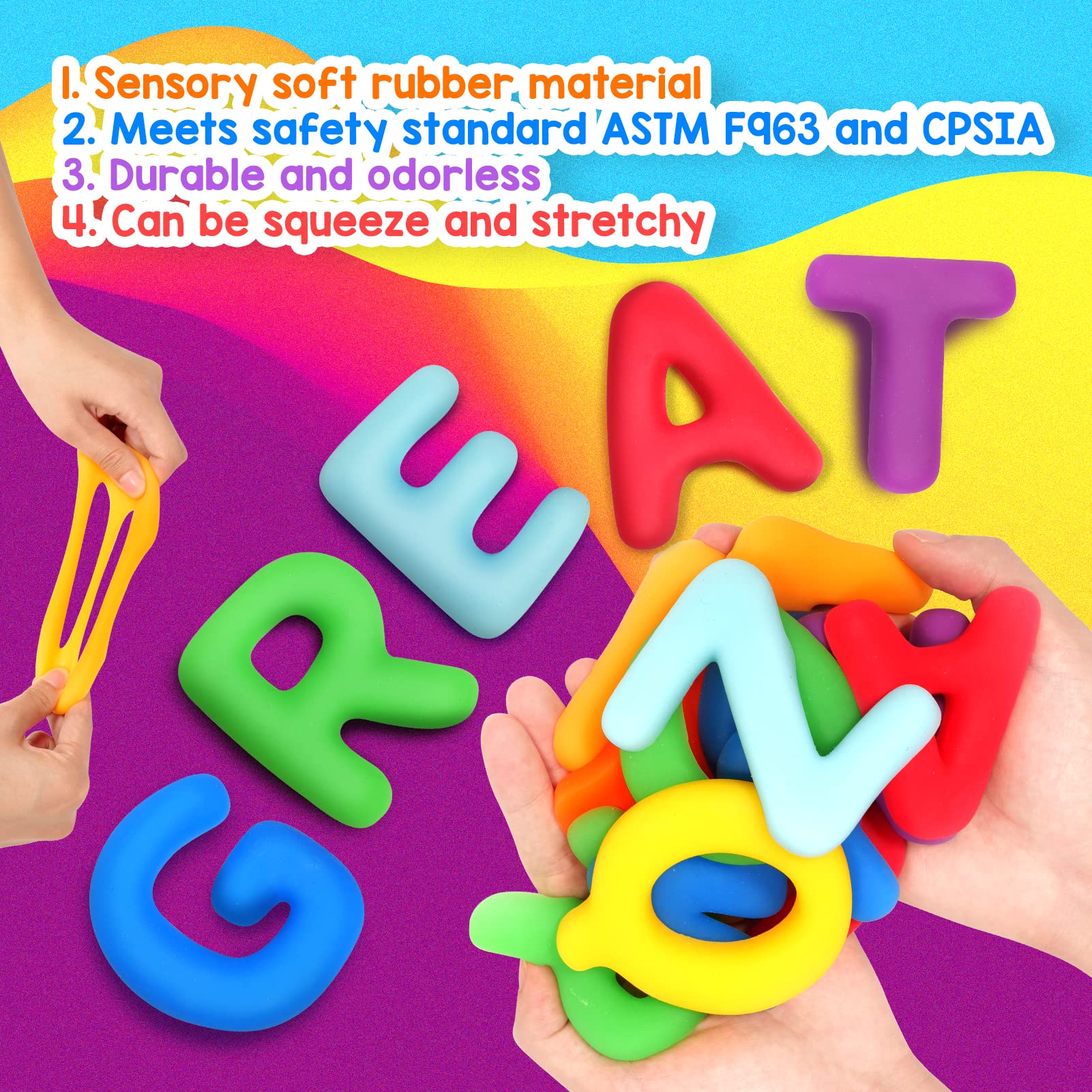 Montessori Alphabet Sensory Toys for Toddlers 3-6 Years - 26pcs ABC Learning Educational Toys, Uppercase Squishy Fidget Letters for Preschool & Autistic Kids | Perfect for Classroom Activities, Early Childhood Development & Stress Relief