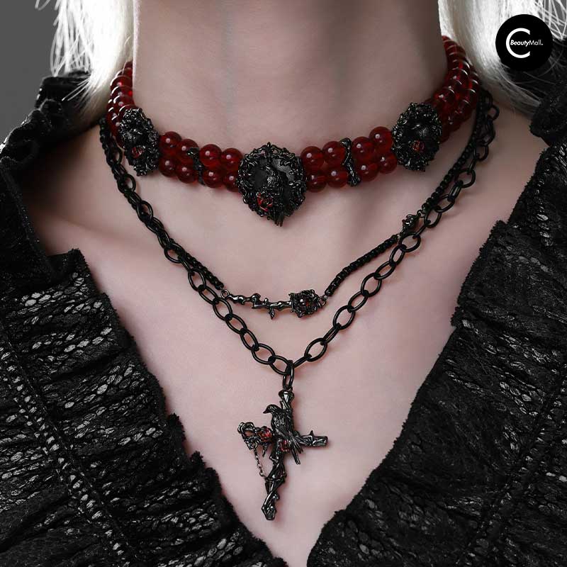 Gothic A Part Of Me Raven Muse Layered Choker Necklace for Women - Elegant Layered Chain Jewelry for Halloween, Cosplay & Dark Fashion