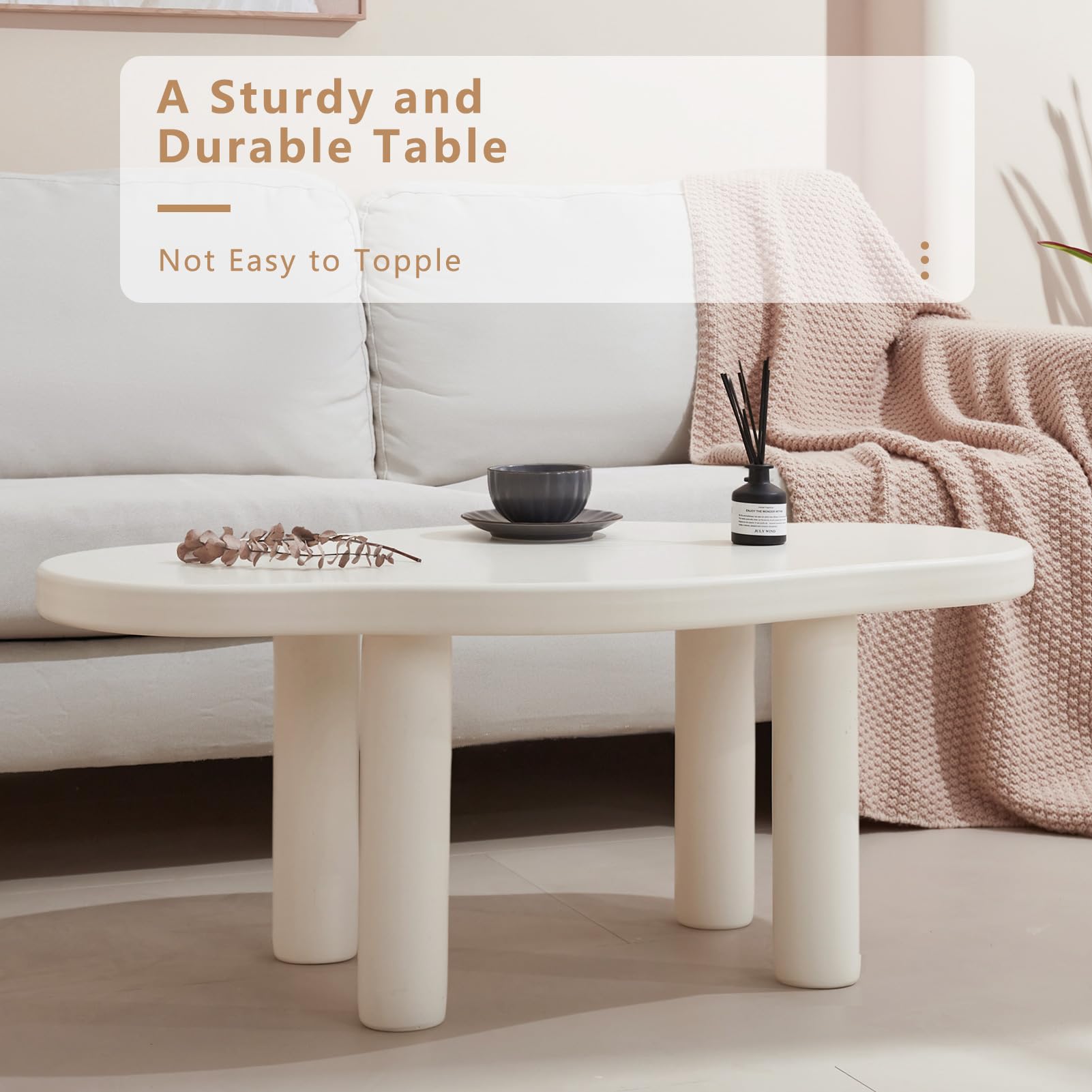 MAXYOYO White Cloud Coffee Table - Unique Irregular Shape with 4 Sturdy Legs | Modern Living Room Centerpiece for Small Spaces & Cozy Home Decor
