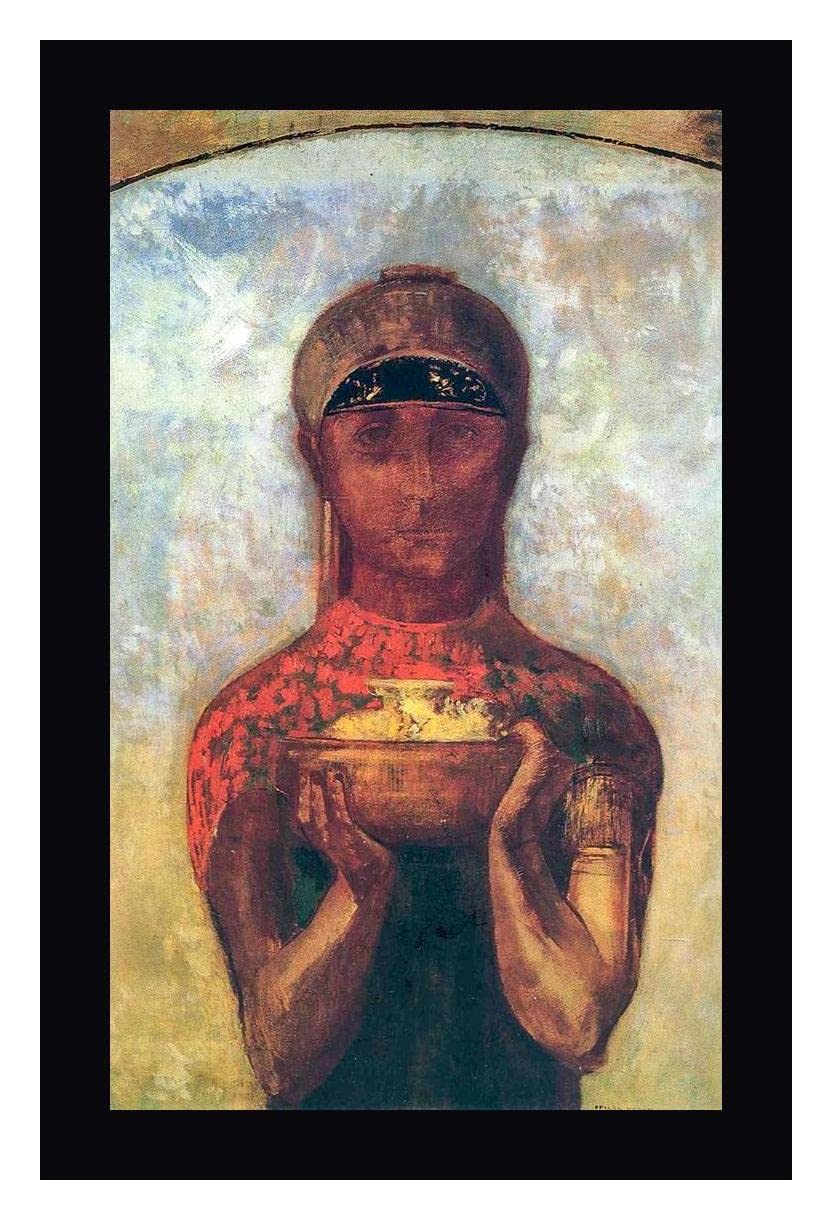 Odilon Redon The Cup of Mystery Framed Canvas Art Print - 14x20 Inch Wall Decor - Black Gallery Frame - Ready to Hang - Perfect for Living Room, Bedroom & Office Decor
