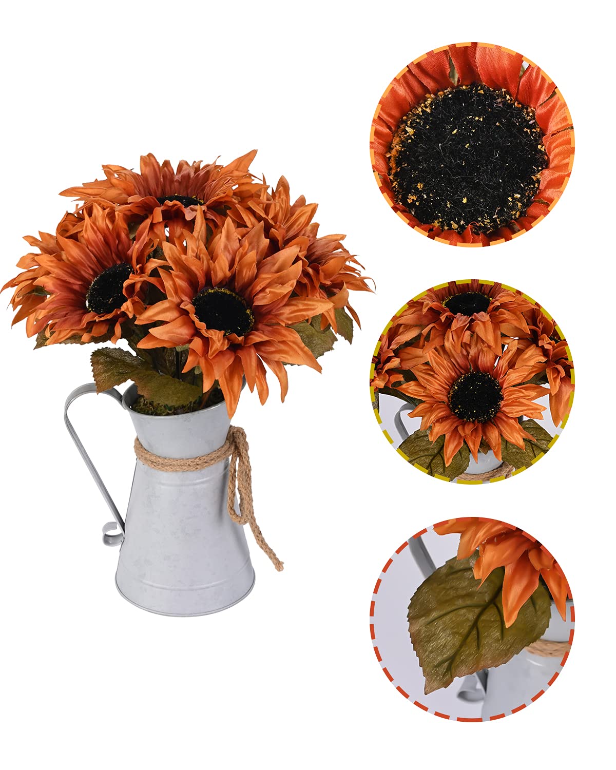 DDHS Fall Artificial Sunflower Centerpieces - Fake Sunflower Potted Plants for Home, Bathroom, Kitchen & Office Decor | Sunflower Arrangement with Metal Pot | Perfect for Table Centerpieces, Wedding Decor & Seasonal Home Styling
