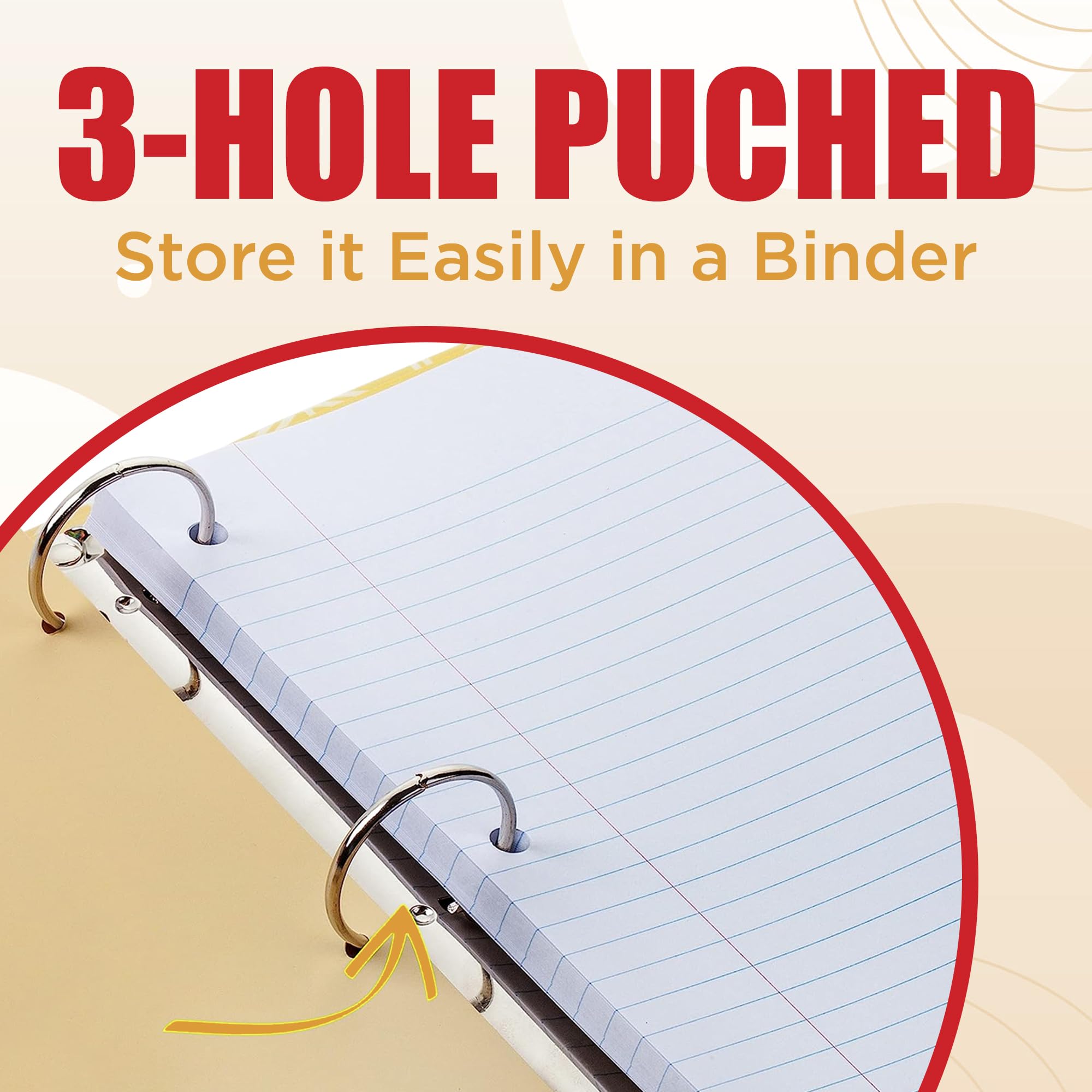 Wide Ruled Notebook Paper Bulk - 10.5” x 8” Loose Leaf Filler Paper for 3 Ring Binders, 100 Sheets per Pack (2 Pack) - Perfect for Students, College, School & Office Use - Ideal for Note Taking, Homework & Classroom Assignments