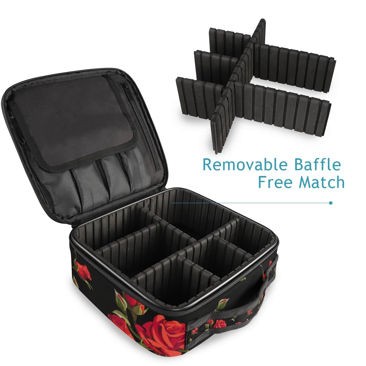 GAIREG Women's Makeup Bag - Abstract Fiery Dragon Cosmetic Travel Organizer with Floral Red Roses on Black | Waterproof Toiletry Case for Travel, Gym, Work & Daily Use