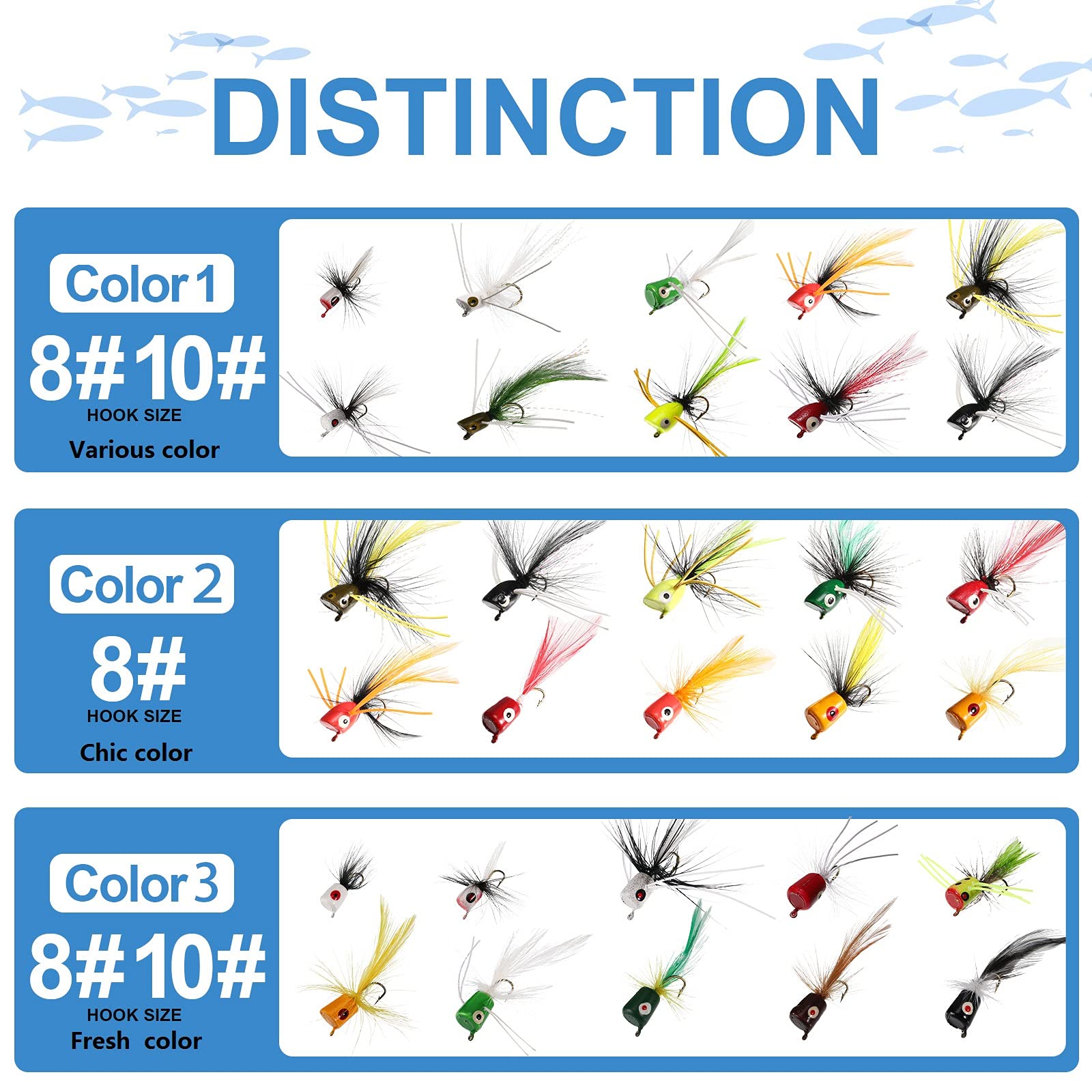30-Piece Bass Popper Fishing Lures Kit with Hooks - Colorful Freshwater Bait for Panfish, Trout & Bass - Ideal for Lake, River & Pond Fishing Adventures