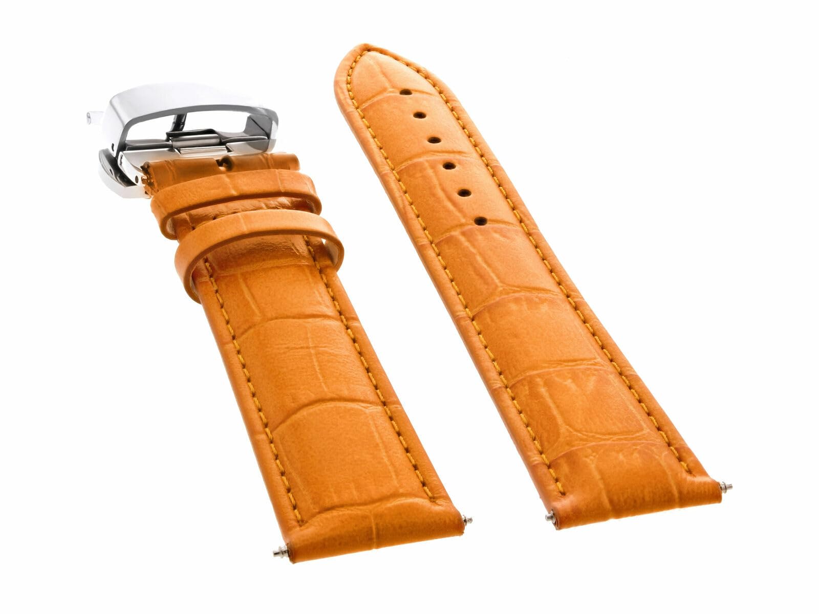18mm Genuine Leather Watch Band Strap - Compatible with Tissot Quickster Watches - Orange Deployment Clasp - Durable & Stylish Replacement for Everyday Wear & Sports