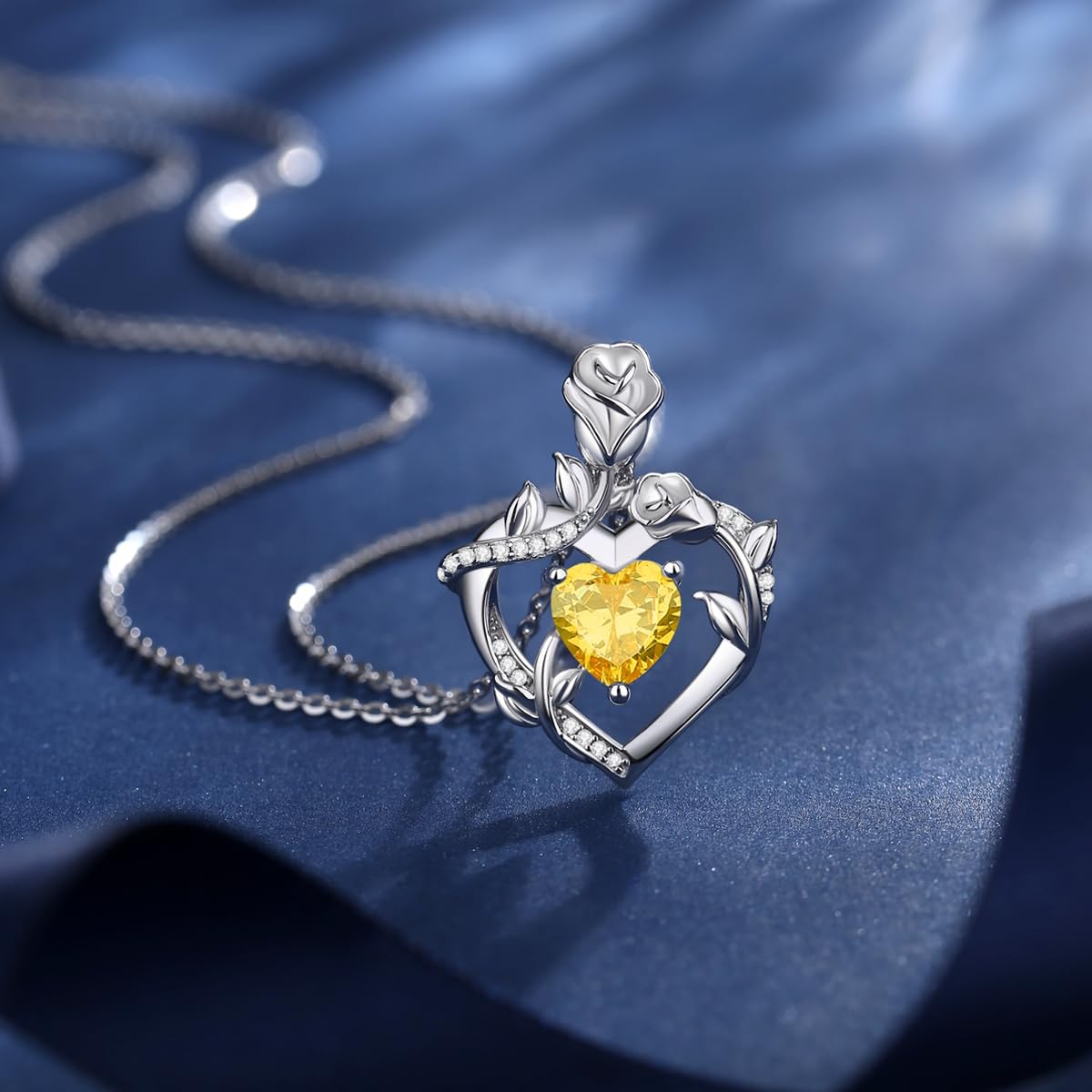 AGVANA Dreamy Rose Birthstone Necklace for Women - Sterling Silver Rose Flower Heart Pendant Necklace, 18
