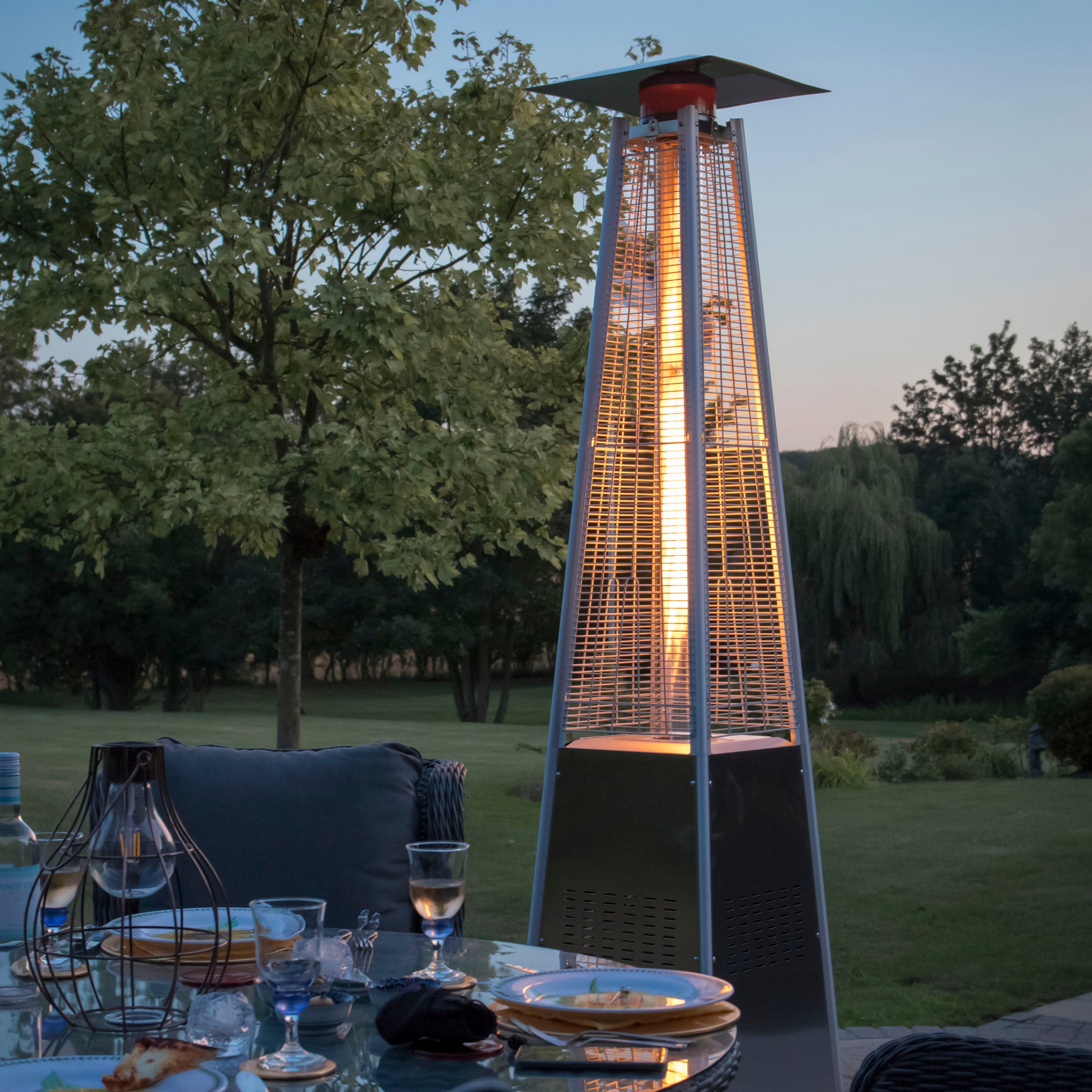 DG99 13kW Stainless Steel Pyramid Gas Patio Heater - Outdoor Heating for Backyard, Deck, Restaurant & Commercial Use