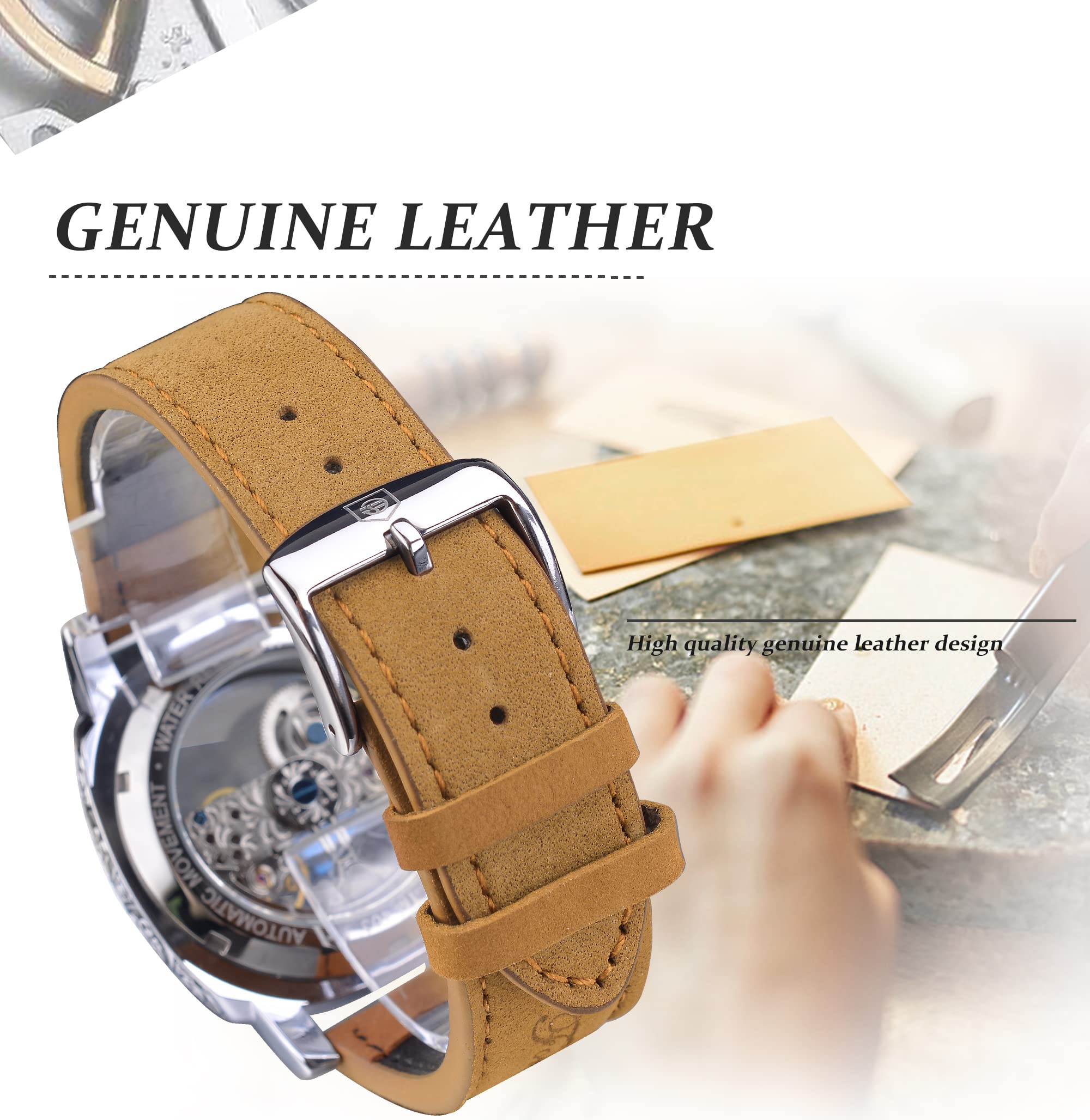 FORSINING Men's Automatic Watch - Skeleton Square Dial, Leather Strap for Business & Casual Wear