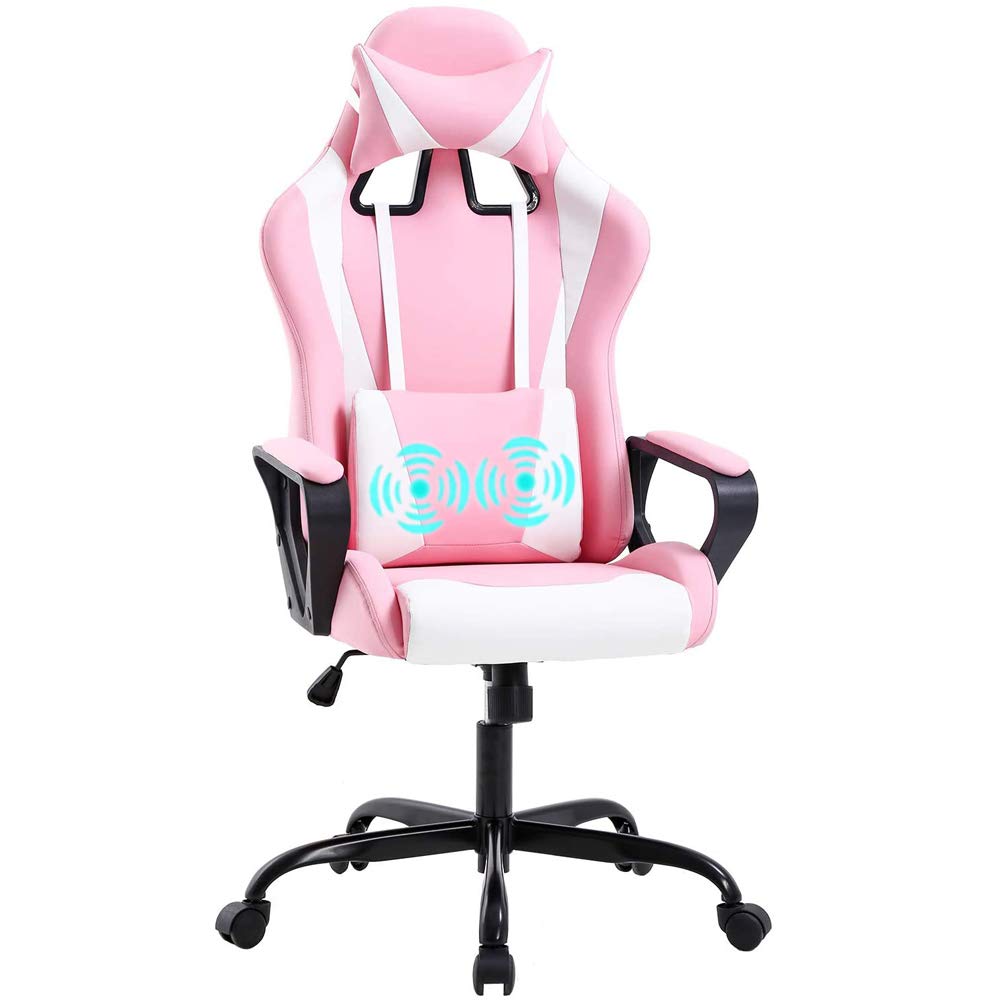Ergonomic Gaming Chair with Lumbar Support & Headrest - High Back PU Leather Office Computer Chair with Adjustable Height, Armrests & Swivel for Men & Women - Perfect for Gaming, Work & Home Office (Pink)