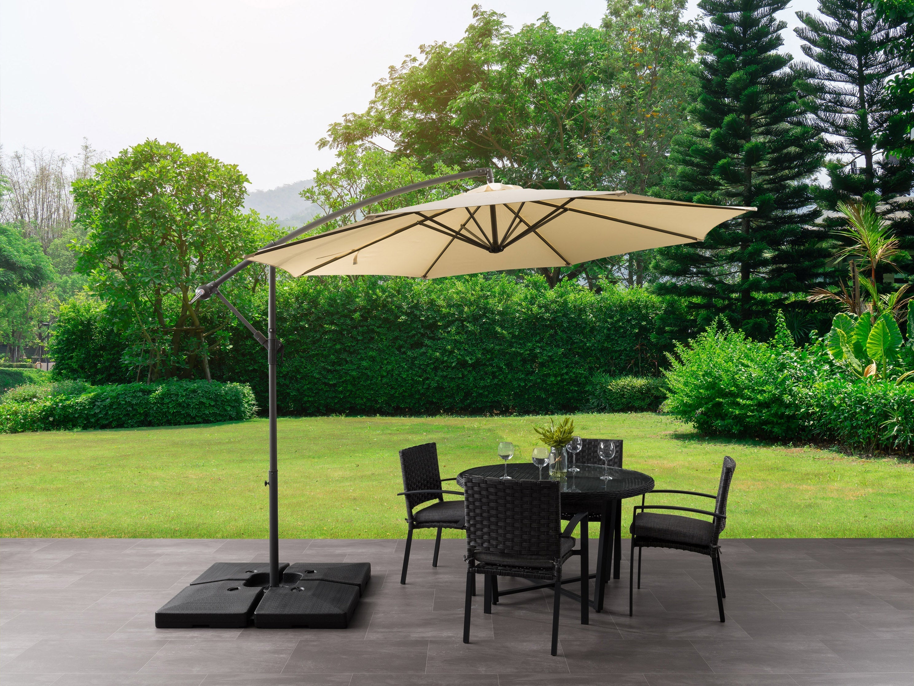 9.5ft Tilting Offset Patio Umbrella with Warm White LED Lights - Perfect for Outdoor Dining, Poolside Lounging, and Backyard Relaxation