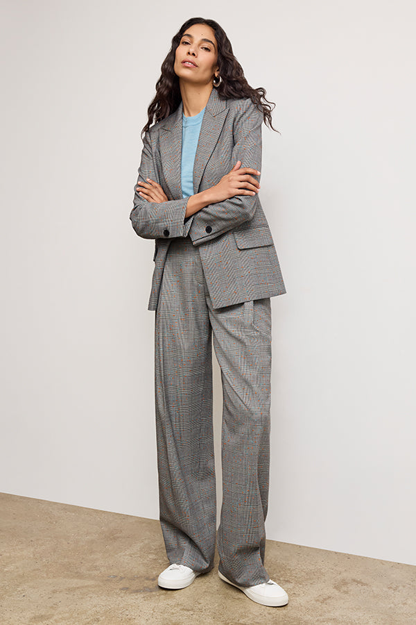 Rina Sculptural Pants - Sharkskin Mixed Check High Waist Trousers for Women | Perfect for Office, Casual Wear & Night Out