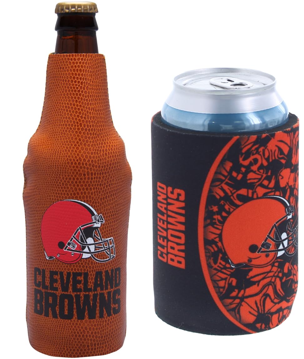 Cleveland Browns Football Can & Bottle Holder - Insulated Beverage Huggie Cooler for Tailgating, Parties & Outdoor Events