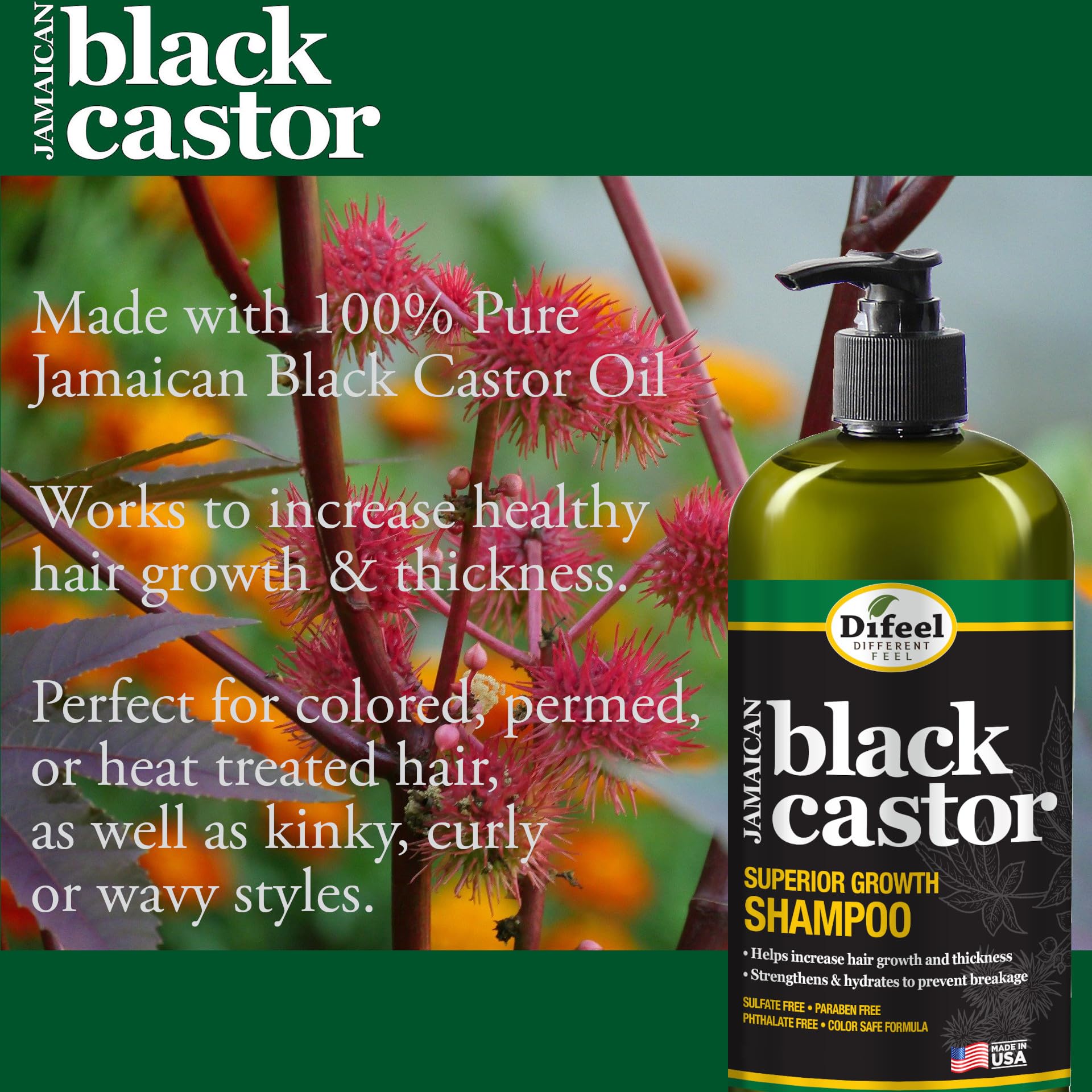 Difeel Jamaican Black Castor Oil Shampoo & Conditioner Set for Hair Growth - Sulfate Free, Paraben Free, 33.8oz Each - Gift Box for Dry, Damaged, Thinning & Frizzy Hair - Perfect for Daily Hair Care & Scalp Nourishment
