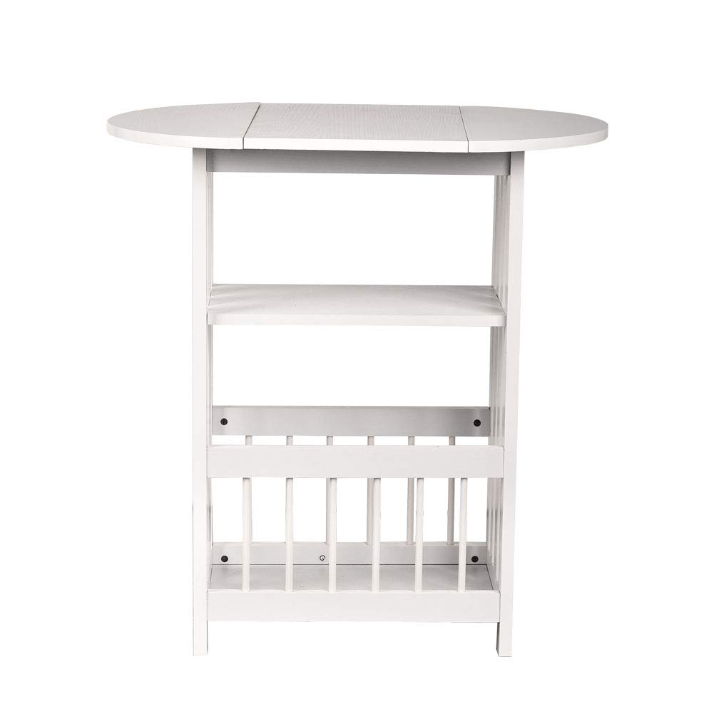 Foldable Wooden Side End Table with Magazine Rack - Multi-Functional Storage Accent Table & Rotating Top Nightstand for Living Room, Bedroom, Home Office (White) - Perfect for Small Spaces, Reading Nooks & Coffee Table Organization