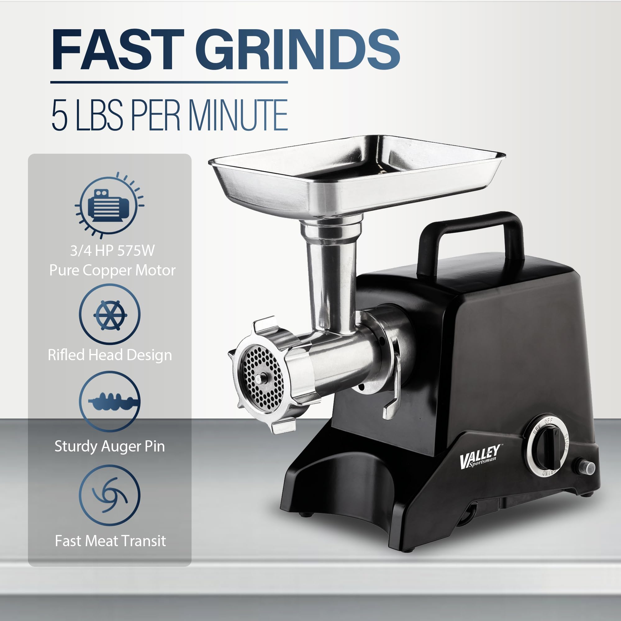 Powerful 575W Electric Meat Grinder - Heavy Duty Aluminum Meat Mincer & Sausage Stuffer with 3 Grinding Plates - Perfect for Home Kitchen, Butcher Shop & BBQ Party (Black)