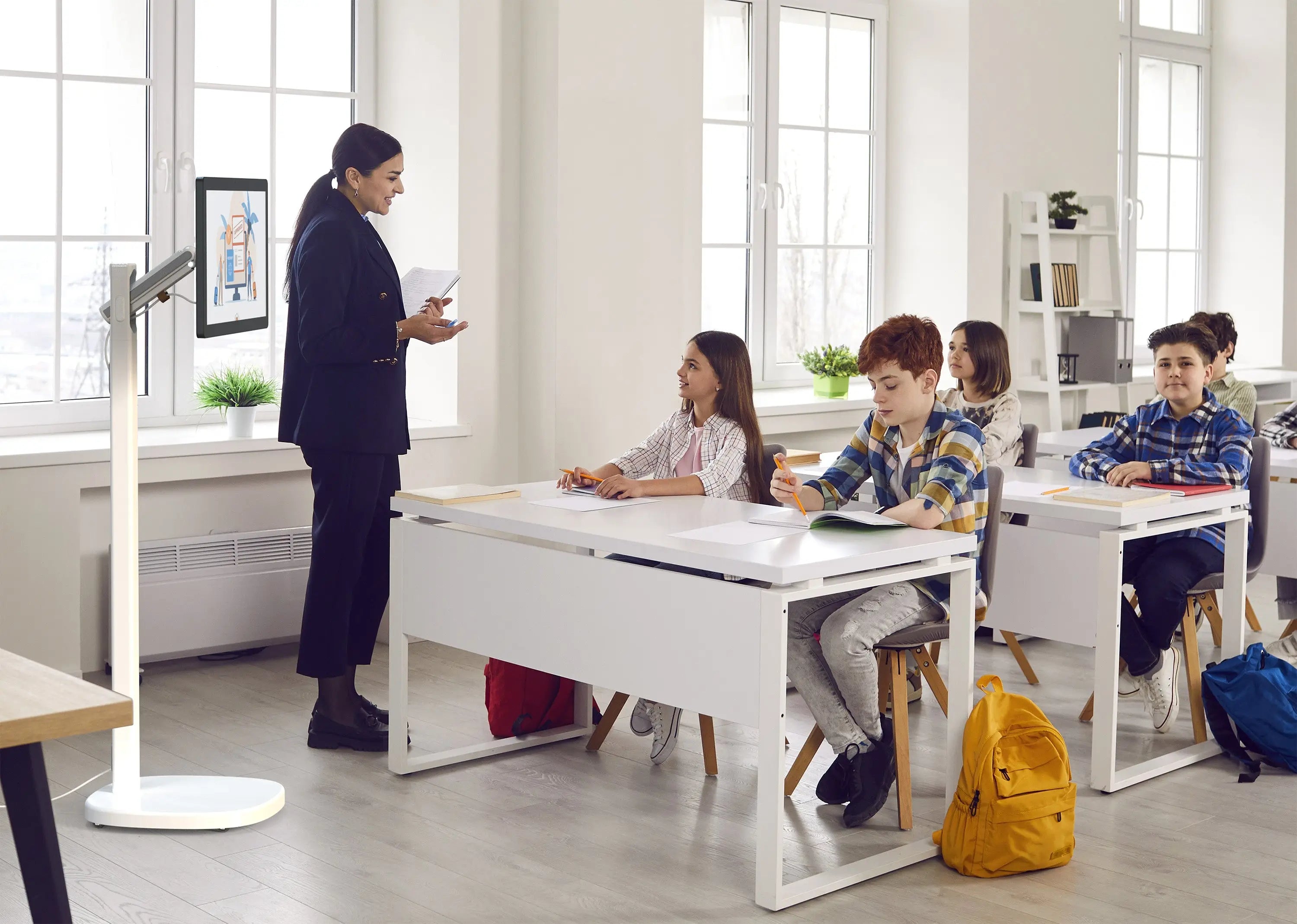 Adjustable Mobile Rolling Spring Floor Stand for Displays up to 22 lbs - Perfect for Trade Shows, Retail Stores, and Exhibitions