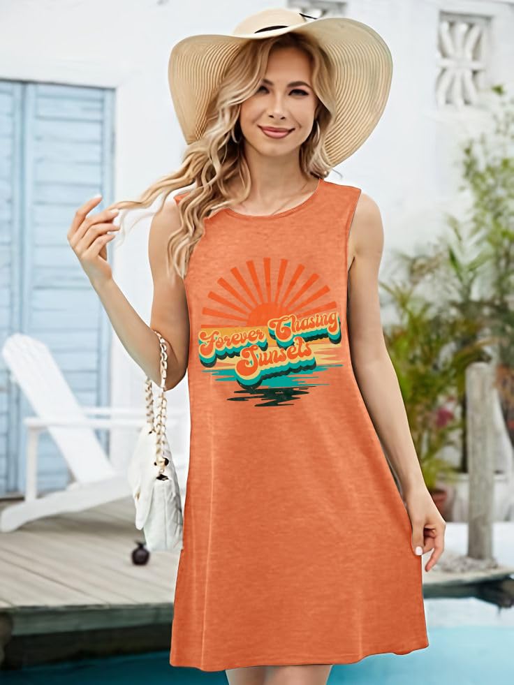 Women's Summer Sundress - Floral Graphic Sleeveless Beach Tank Dress, Casual Vacation Mini Dress for Pool Party, Beach Outing & Summer Travel