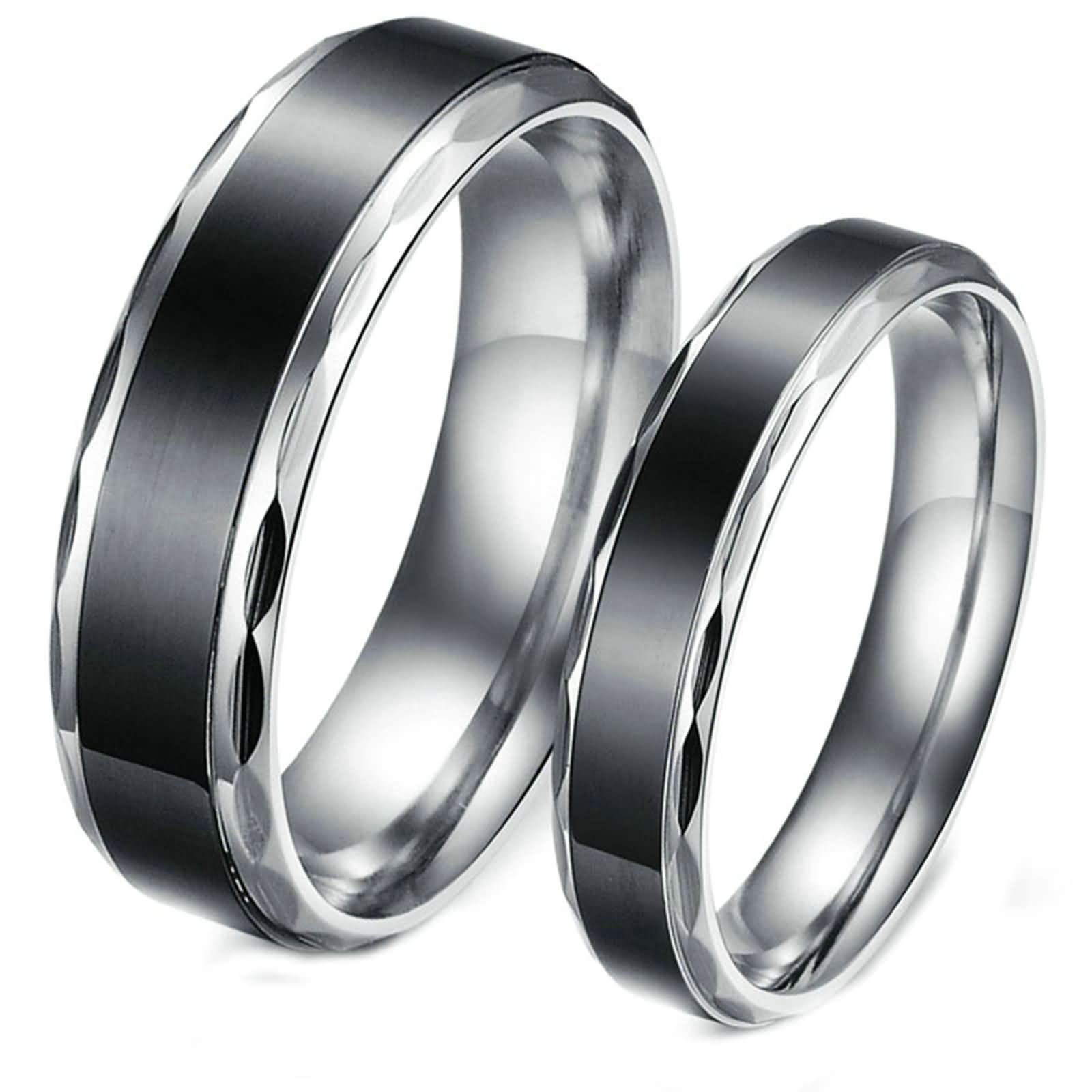 Knsam 2-Piece Stainless Steel Couple Rings Set - Matching Wedding Bands for Men & Women - Durable Black Finish - Perfect for Anniversaries, Engagements & Romantic Gifts