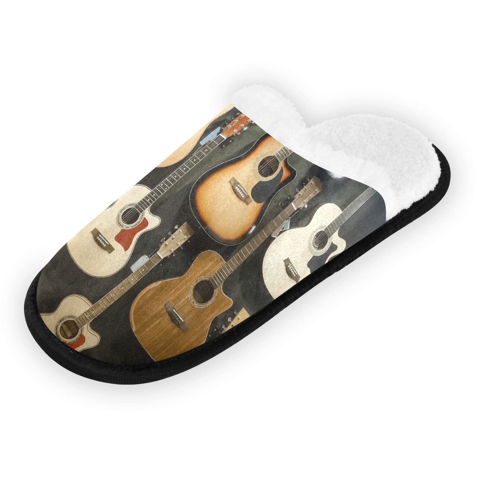 **Acoustic Guitars Music Themed Plush Slippers - Anti-Slip Indoor & Outdoor Fuzzy House Shoes for Women & Men (Large Size) - Perfect for Home, Hotel, Spa, Travel & Gift Giving**