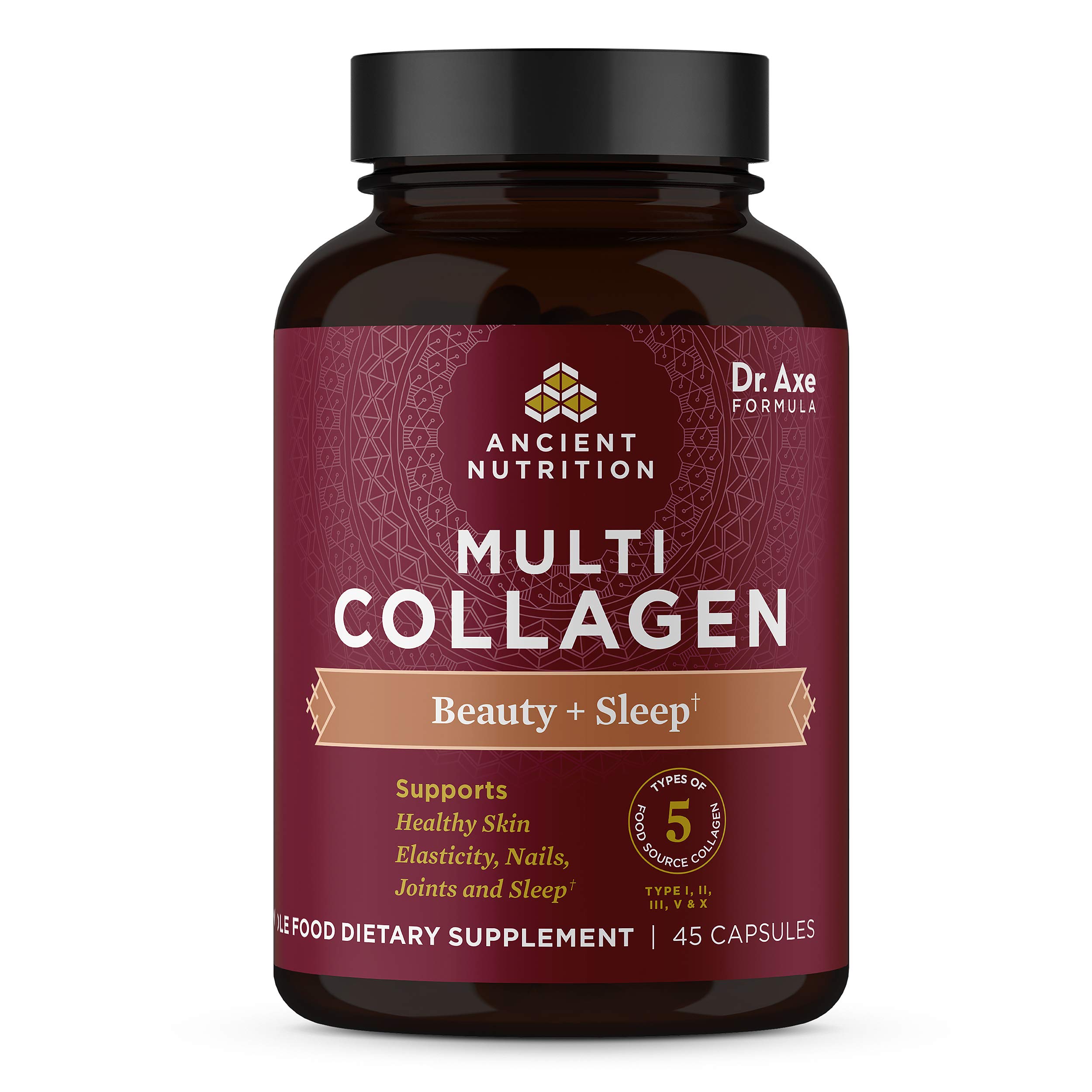 Ancient Nutrition Collagen Pills for Hair Growth, Skin Hydration & Nail Strength - 45 Count with Magnesium Supplement | Supports Beauty Sleep, Anti-Aging & Wellness | Paleo, Keto & Gluten Free | Perfect for Nighttime Routine & Post-Workout Recovery
