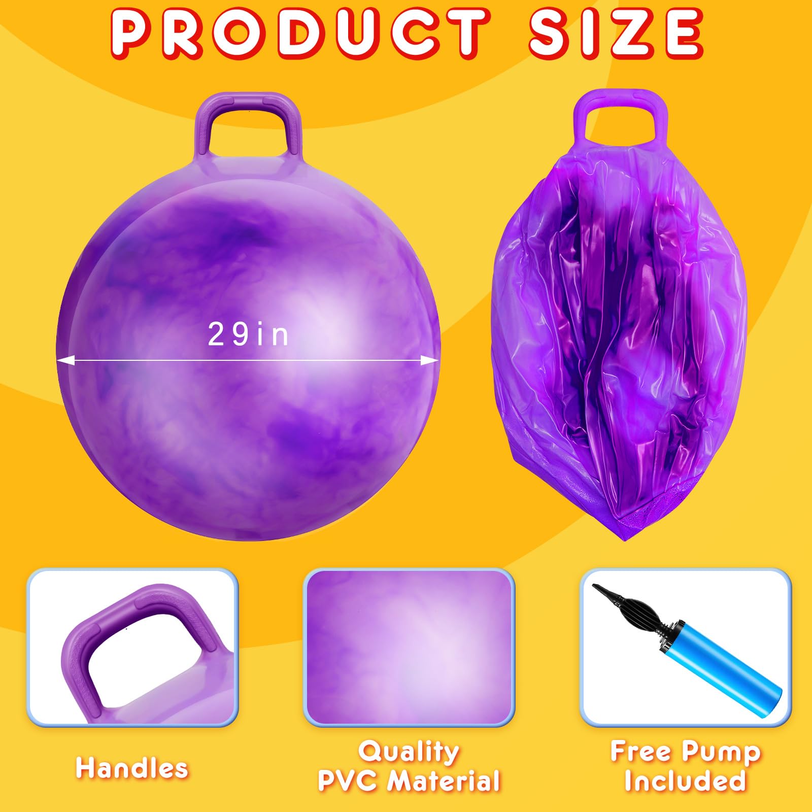 Lewtemi 2 Pack 29 Inch Exercise Hopper Balls with Handles - Bouncy Jumping Balls for Adults, Kids Outdoor Sports & Fitness Workout - Includes Air Pump (Gradient Purple & Blue) - Perfect for Backyard Games, Gym Training & Family Fun Activities