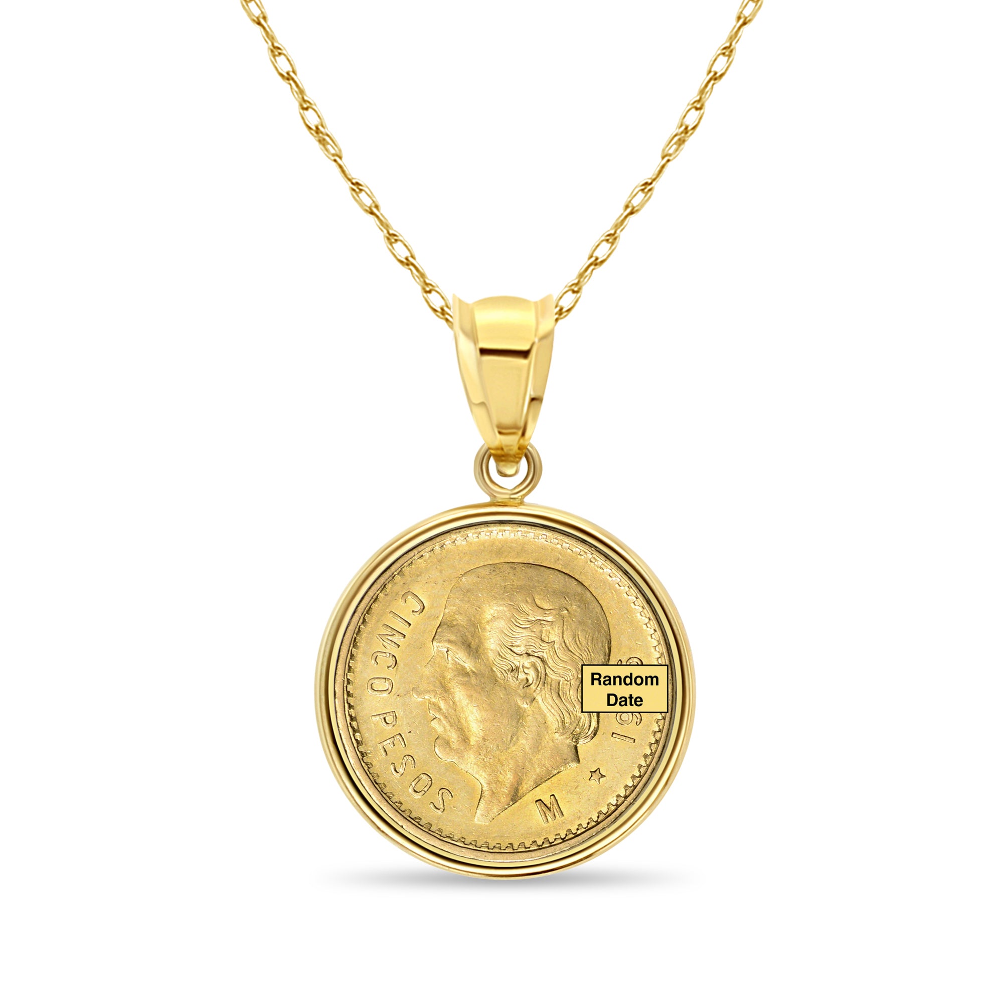 Authentic 5 Pesos Gold Coin Necklace - 14K Yellow Gold with Polished Bezel | Perfect for Gifts, Jewelry Collections & Special Occasions