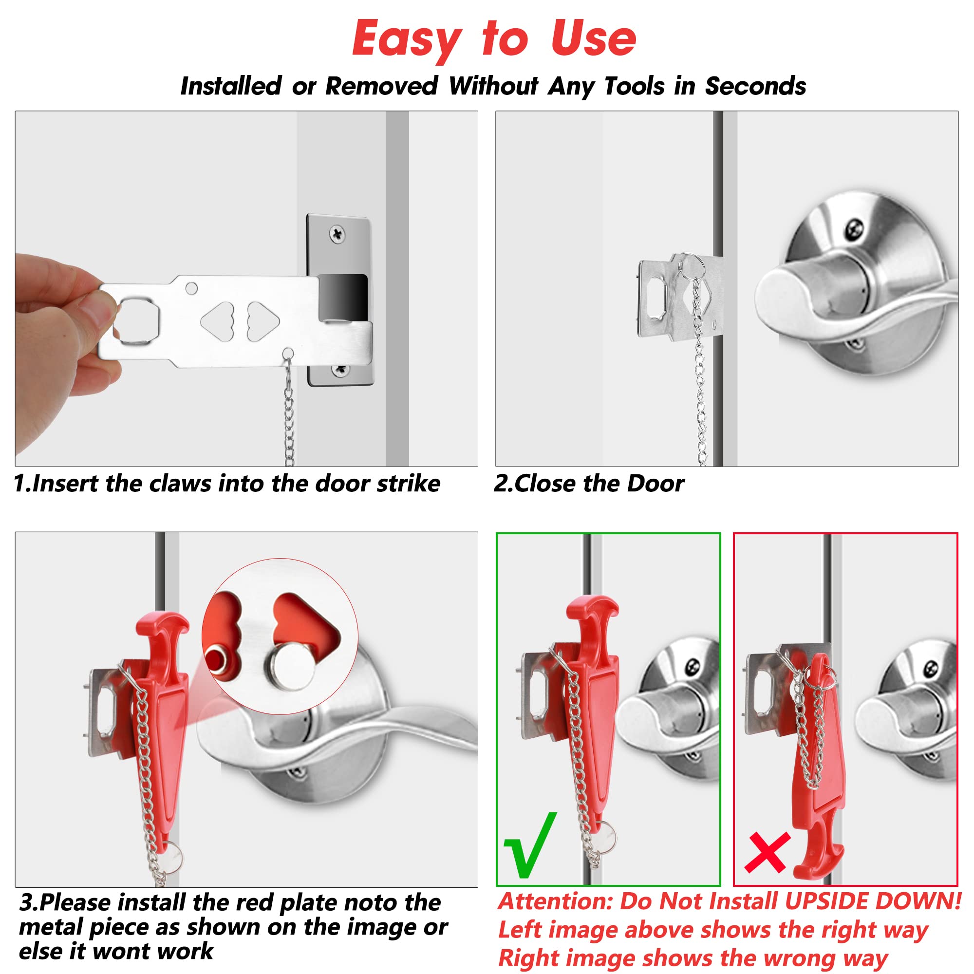 Upgrade Portable Door Lock - Home & Travel Security Lock for Hotels, Apartments, College Dorms - Extra Safety & Privacy Protection - Ideal for Traveling, Vacation Rentals & Student Housing