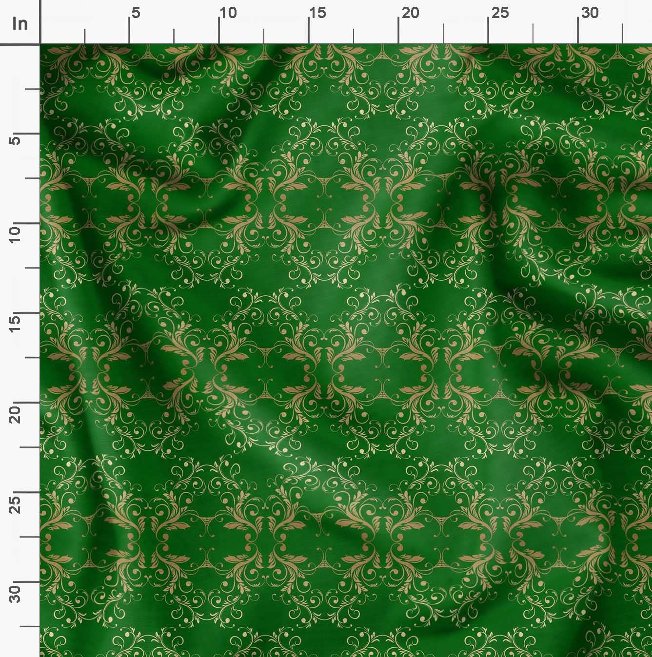Soimoi Moss Georgette Brown Fabric by The Yard - 42 Inch Wide Filigree Damask Print Material for Dresses, Curtains & Home Decor | Elegant Printed Fabric for Sewing, DIY & Craft Projects