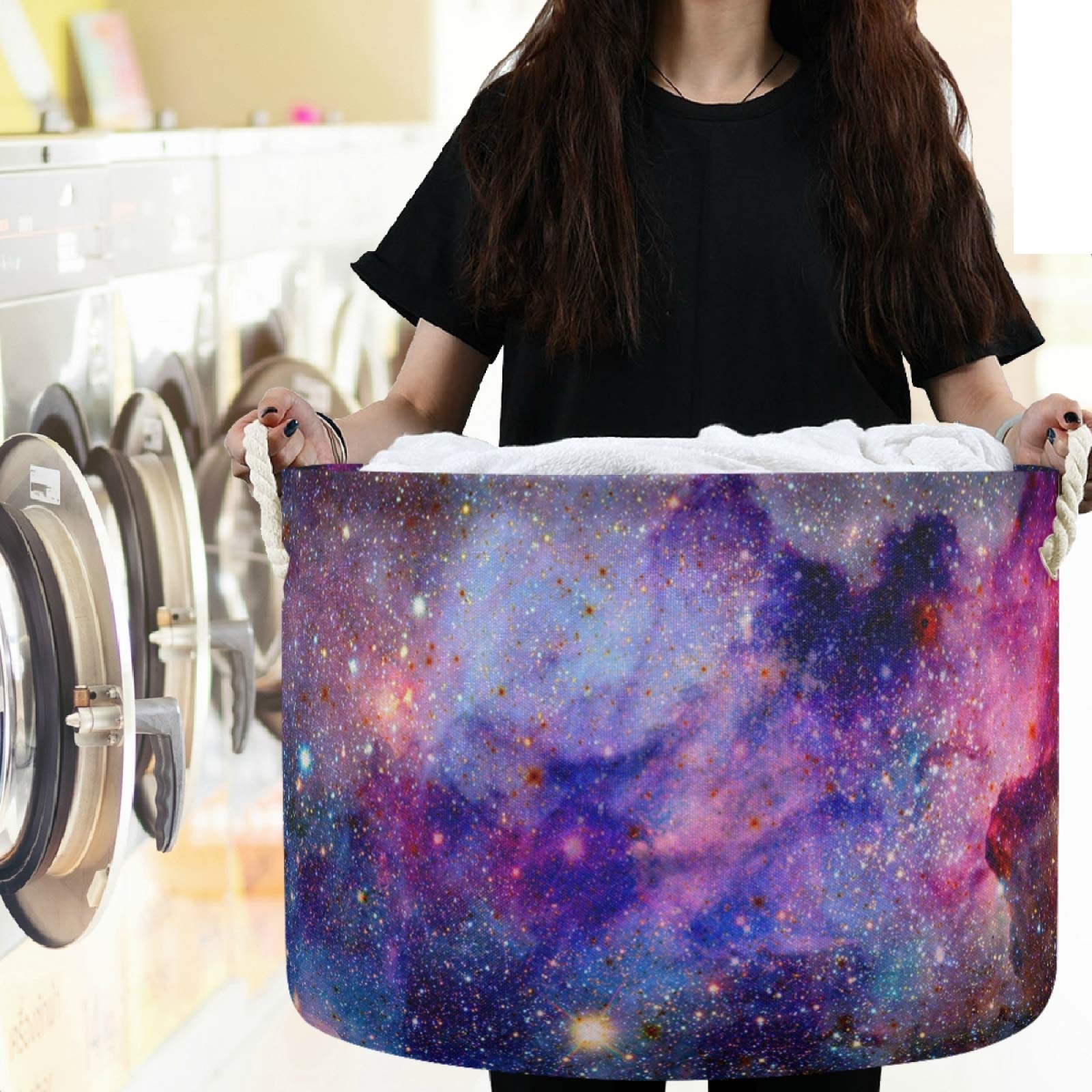 Visesunny Collapsible Large Capacity Storage Basket - Pretty Purple Galaxy Sky Design for Clothes, Toys & Laundry | Durable Cotton Handles | Space-Saving Home Organizer for Bathroom, Bedroom, Nursery & Closet | Perfect for Kids Room, College Dorm & Apartment Storage Solutions