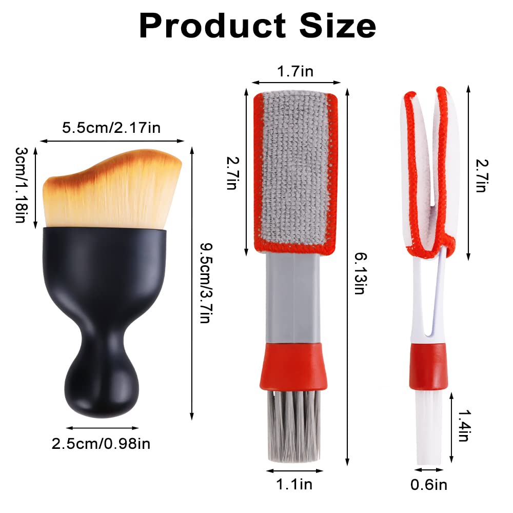 Premium Car Detailing Brushes Set - Dual Head Interior Cleaning Kit with Protective Cover | Perfect for Car Vents, Dashboard, Leather Seats & Electronics | Grey & White (Car Detailing Accessories)