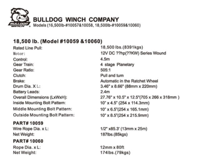 Bulldog Heavy Duty Winch 18500lb with Wire Rope - Off-Road Recovery, Towing, and Vehicle Rescue