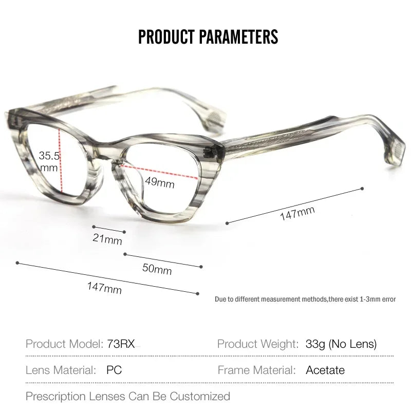 Stylish Unisex Oval Cat Eye Acetate Eyeglasses Frame 7318 - Trendy Full Rim Glasses for Women & Men, Perfect for Office, Reading & Fashion Accessories