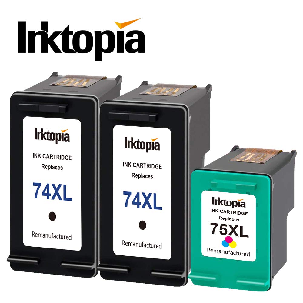 High-Quality Remanufactured Ink Cartridge Replacement for HP 74XL & 75XL (2 Black + 1 Tri-Color) - Compatible with HP Photosmart Printers | Perfect for Home, Office & School Printing Needs