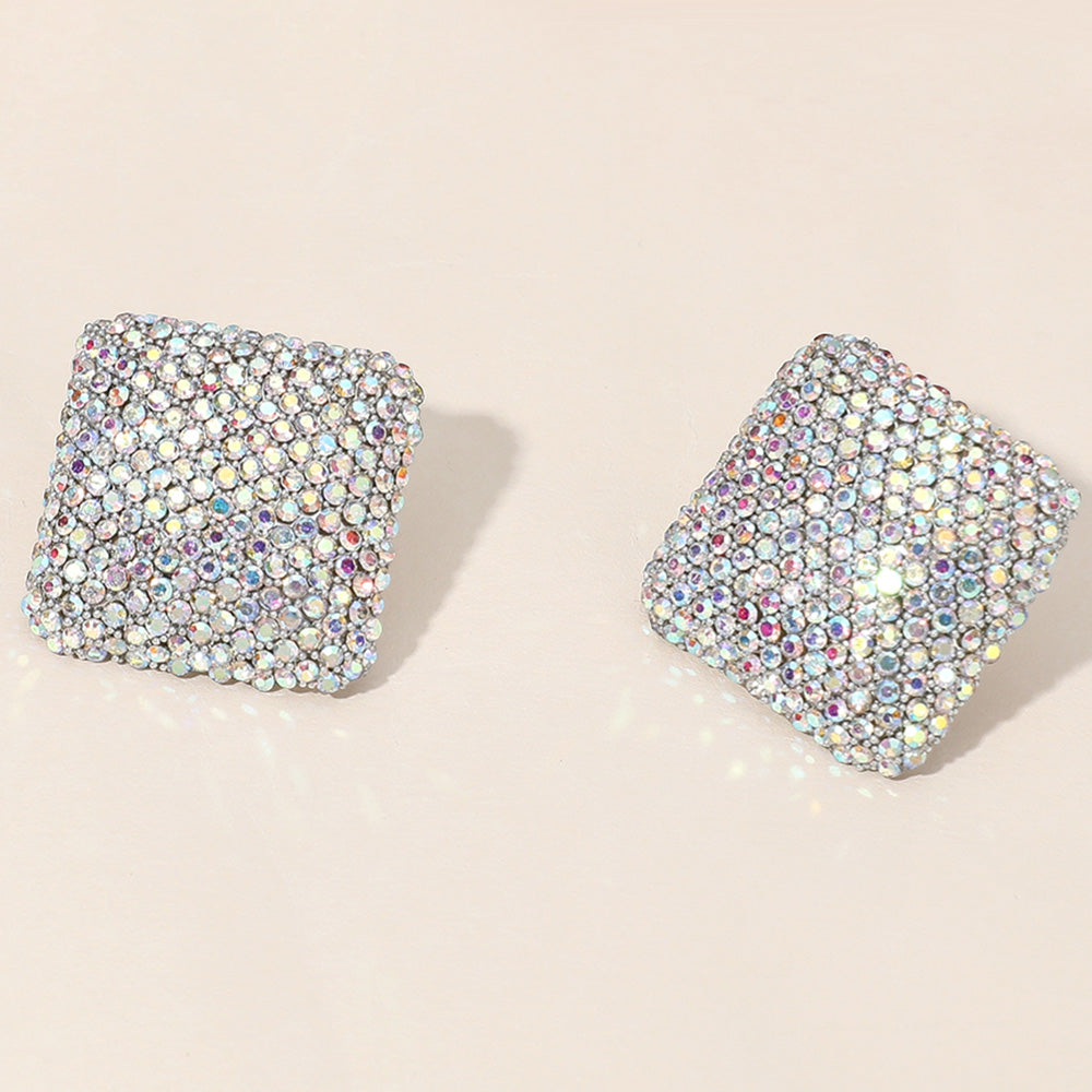 Sparkling AB Rhinestone Square Pageant Earrings for Evening Gowns & Prom - Elegant Crystal Dangle Earrings for Women's Formal Events, Weddings & Special Occasions