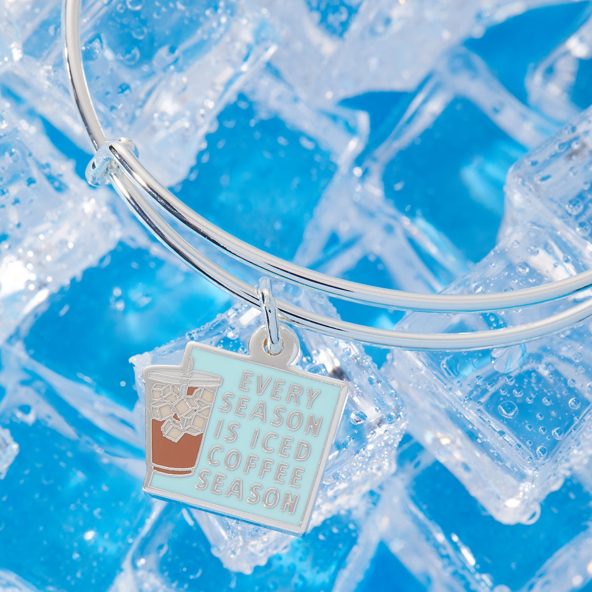 Every Season is Iced Coffee Season' Charm Bangle Bracelet - Stylish Coffee Lover Jewelry for Women - Perfect for Casual Wear, Office Accessories & Coffee Date Outfits