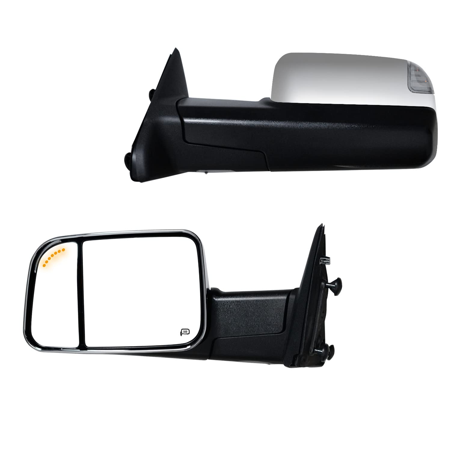 AERDM Power Heated Towing Mirrors with Temperature Sensor - Black Housing, Turn Signal & Puddle Lights - Compatible with 2009-2015 Ram 1500, 2010-2015 Ram 2500/3500 - Perfect for Winter Towing & Nighttime Visibility