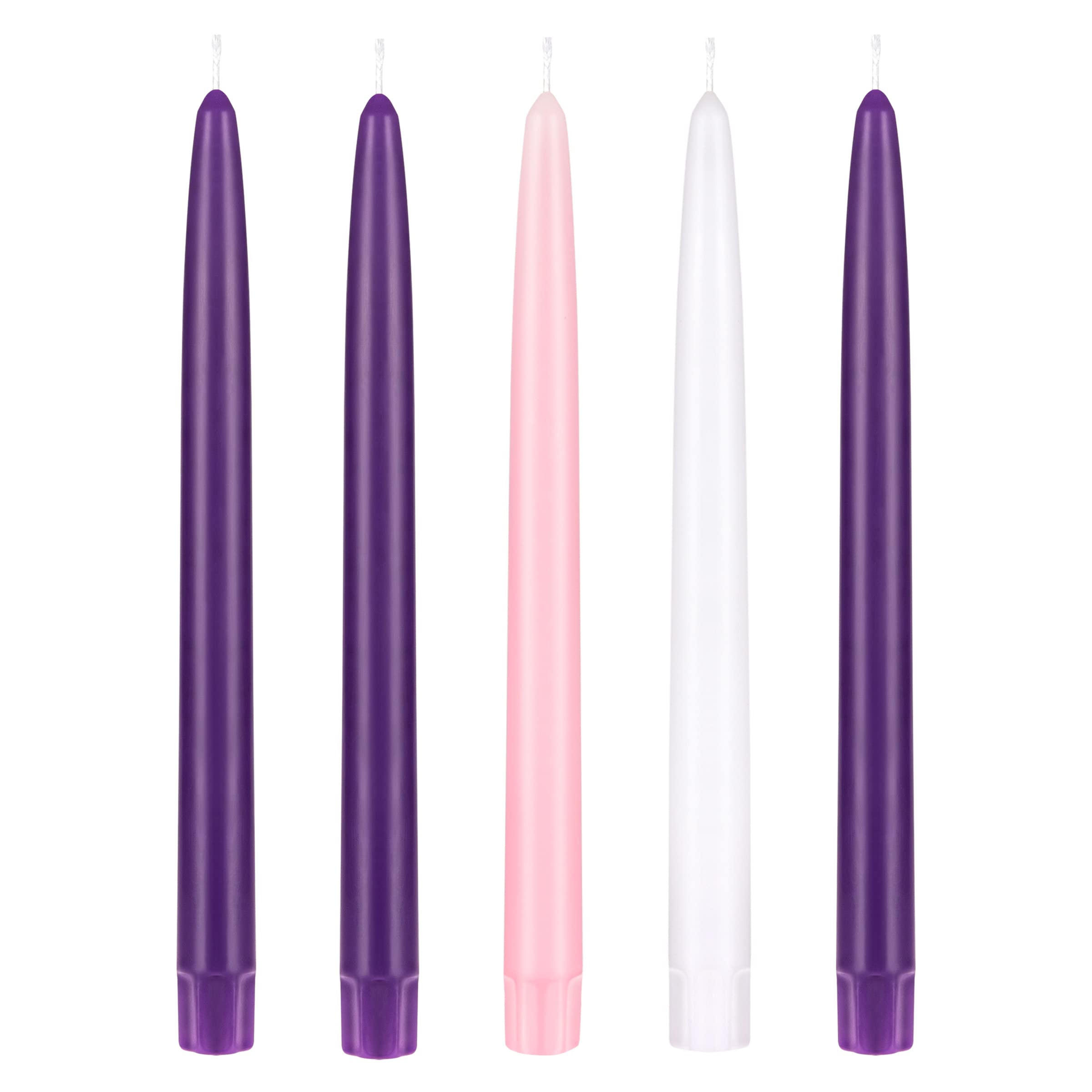 Mega Candles 5-Piece Unscented Christmas Advent Candles Set - 10 Inch x 7/8 Inch Hand-Dipped Color Core Taper Candles for Holiday Decorations, Wreaths, Parties, Gifts & Devotional Celebrations | Perfect for Christmas, Advent Wreaths, Church Events & Festive Home Decor